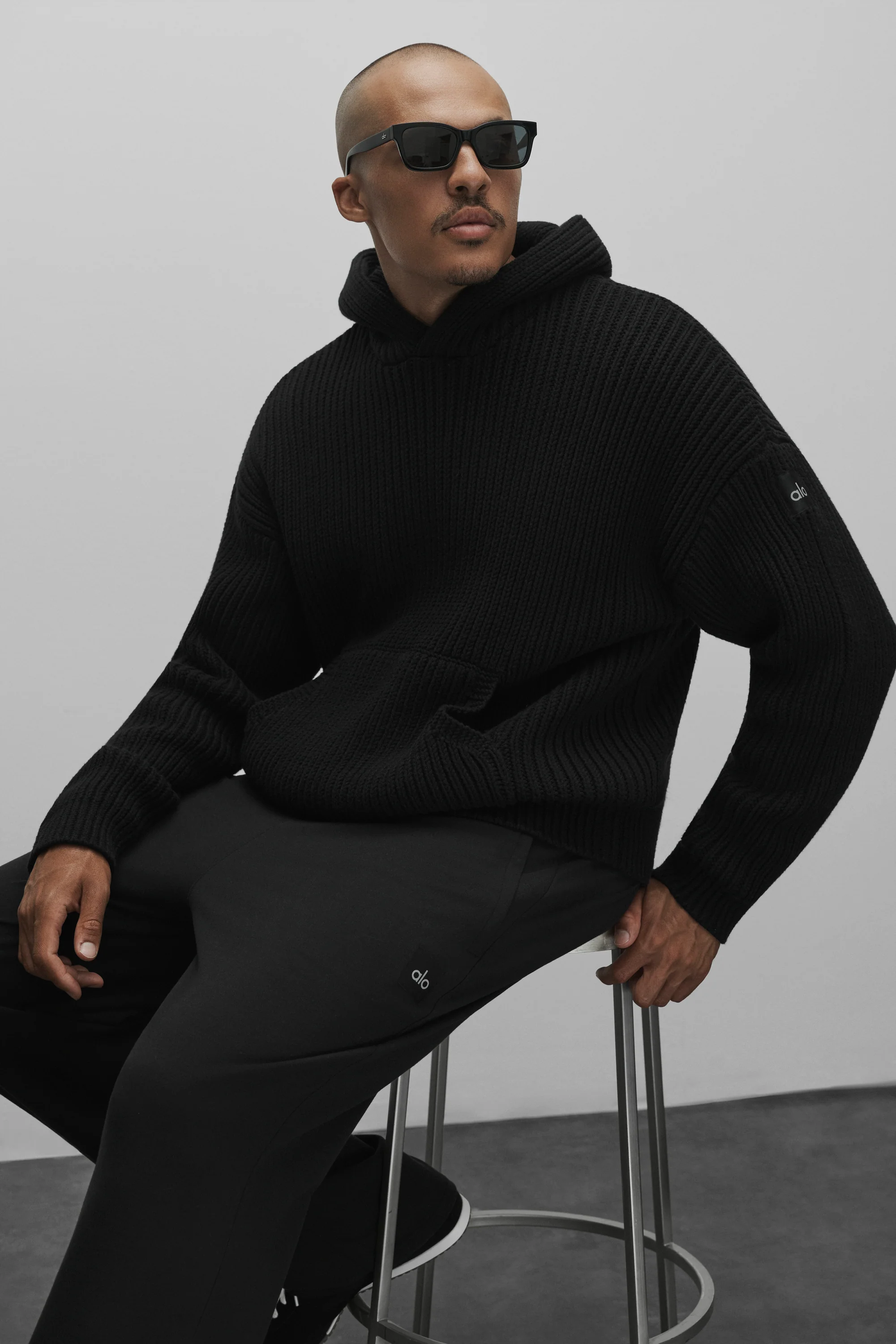 Chunky Knit Rewind Hoodie in Black for Men