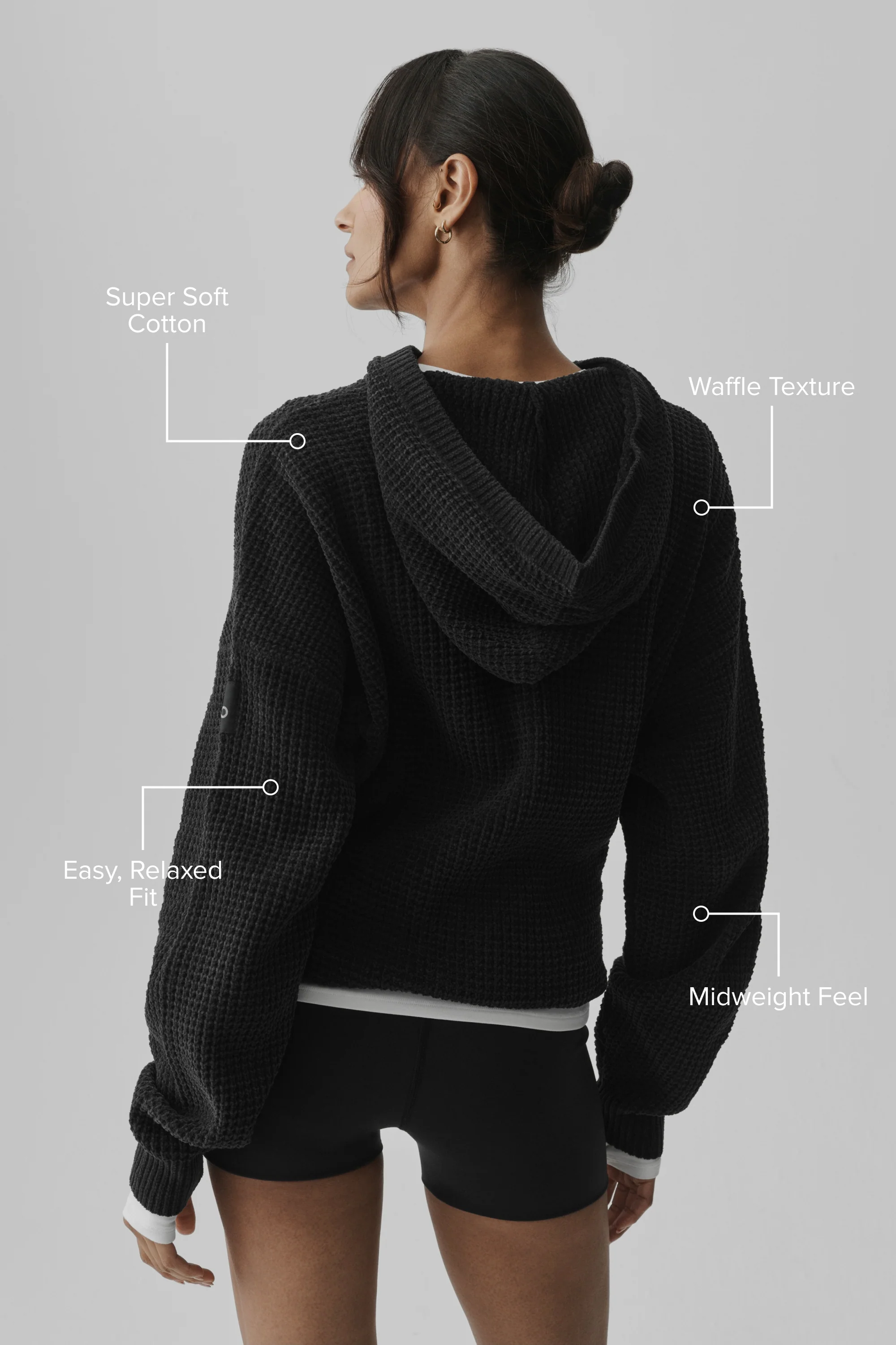 Waffle Chenille Edition Hoodie in Black, Relaxed Fit