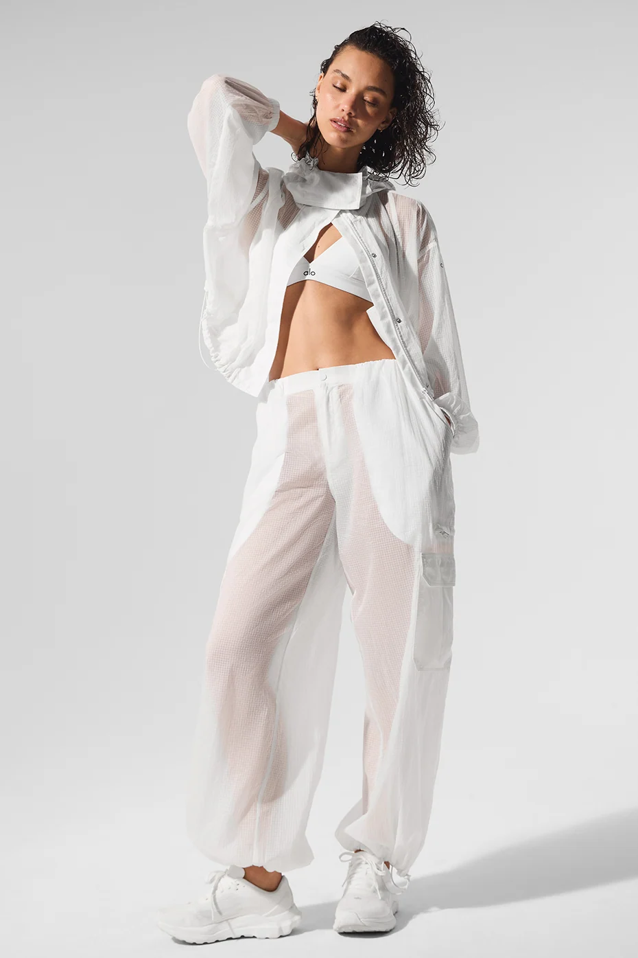 Sheer Game Time Wide Leg Jogger in White with Cargo Pockets