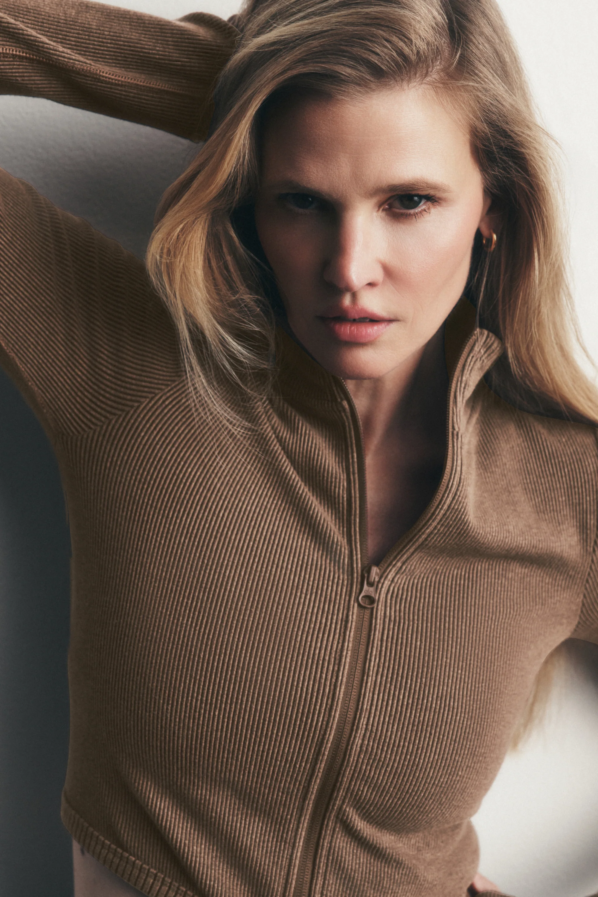 Seamless Two Tone Rib Jacket in Java Brown for Women