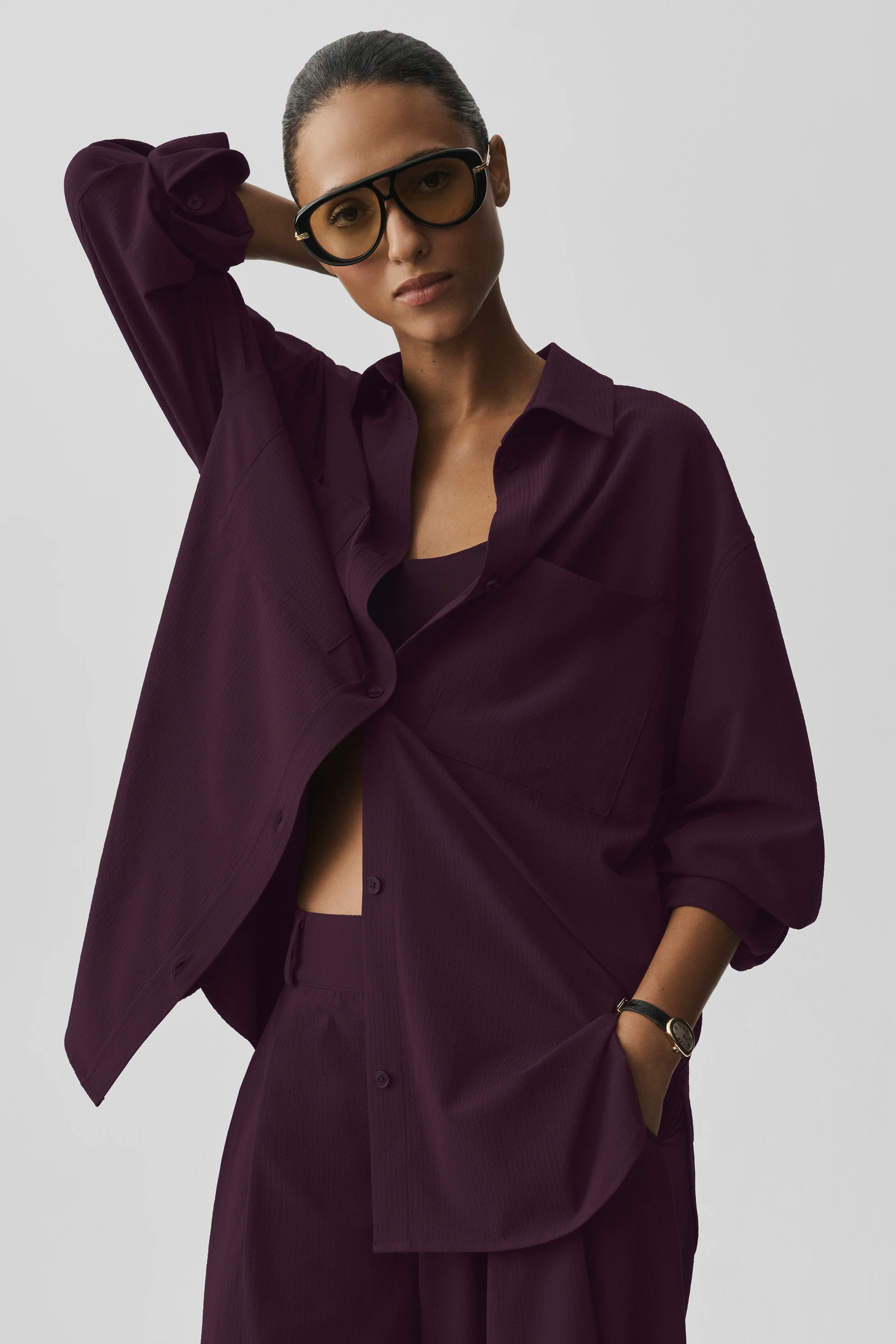 Dreamscape Oversized Button Down Long Sleeve in Crinkle Woven