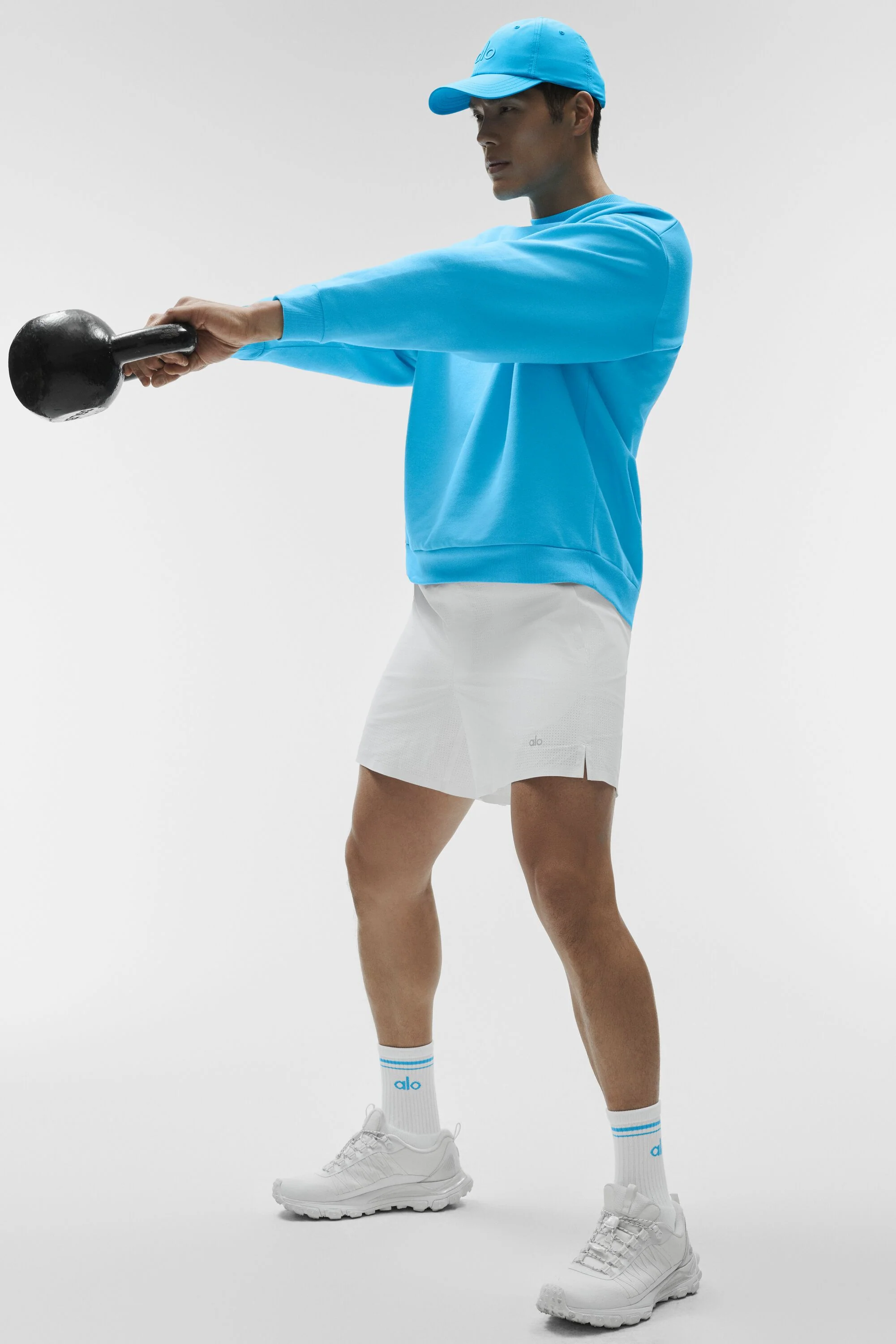 Pull col rond homme Accolade en molleton gratté bleu azur