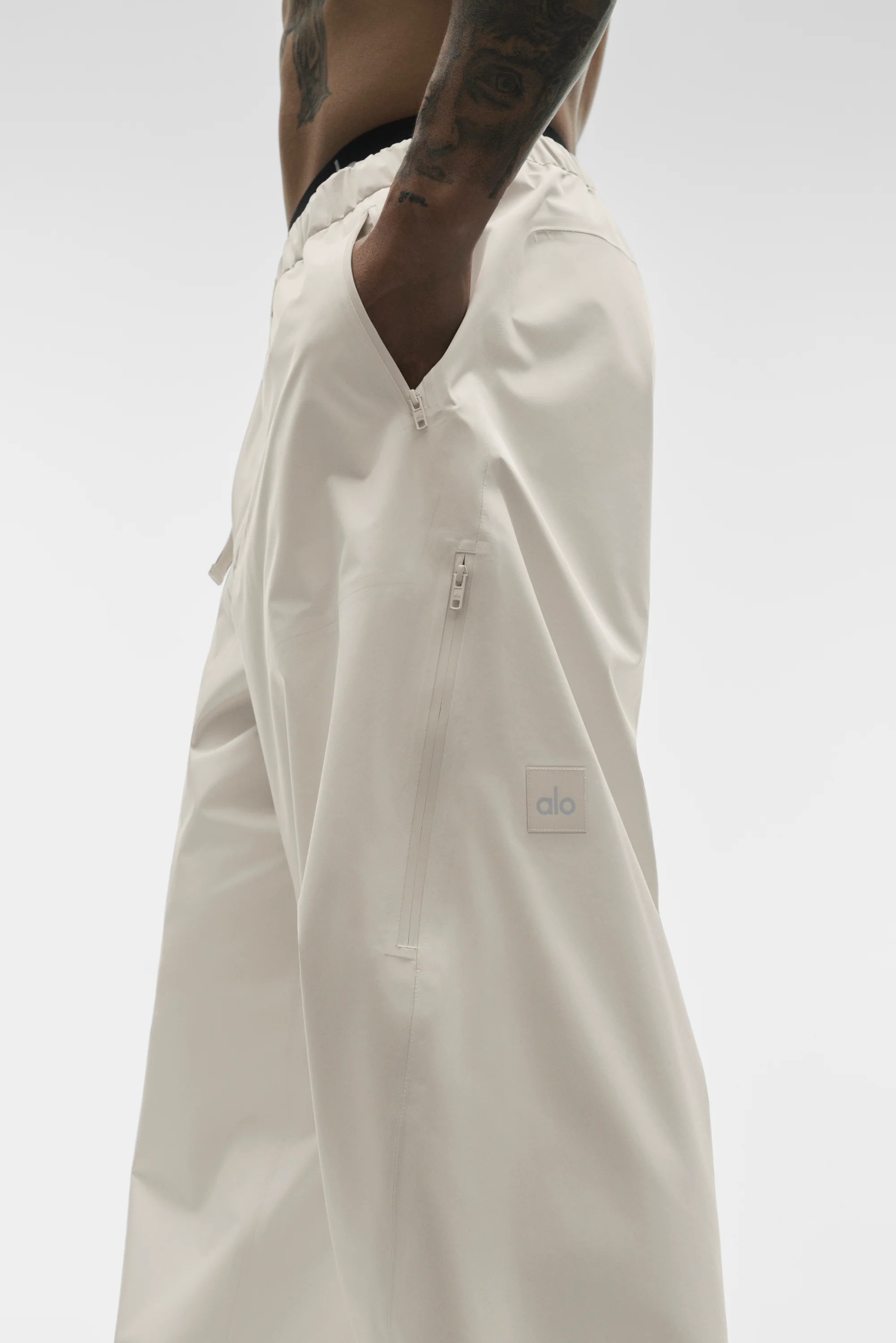 Alpha Shell Pant in Bone with Water-Resistant Fabric and Built-In Belt