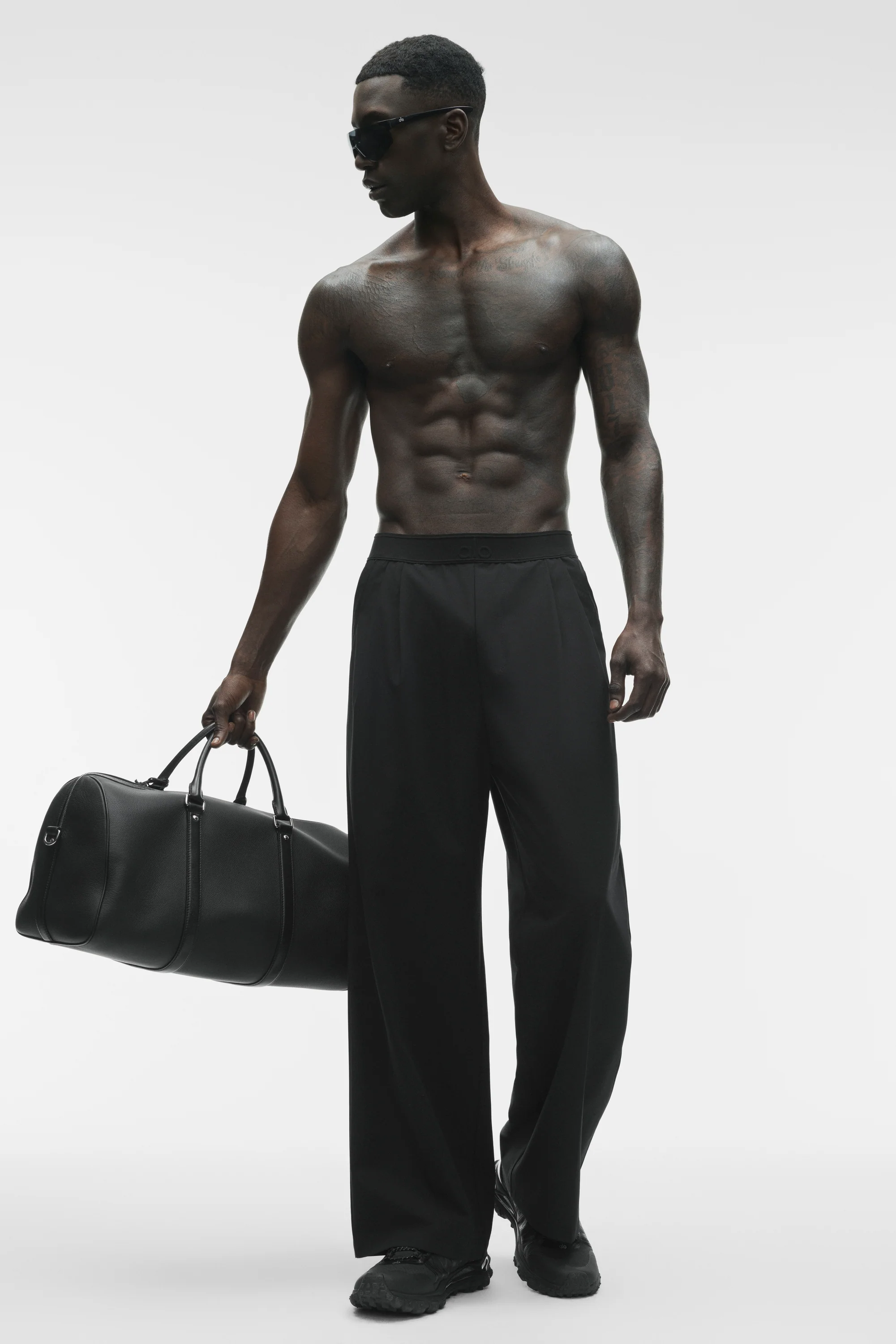 Suited Trouser in Black with Zippered Pockets and Straight Leg