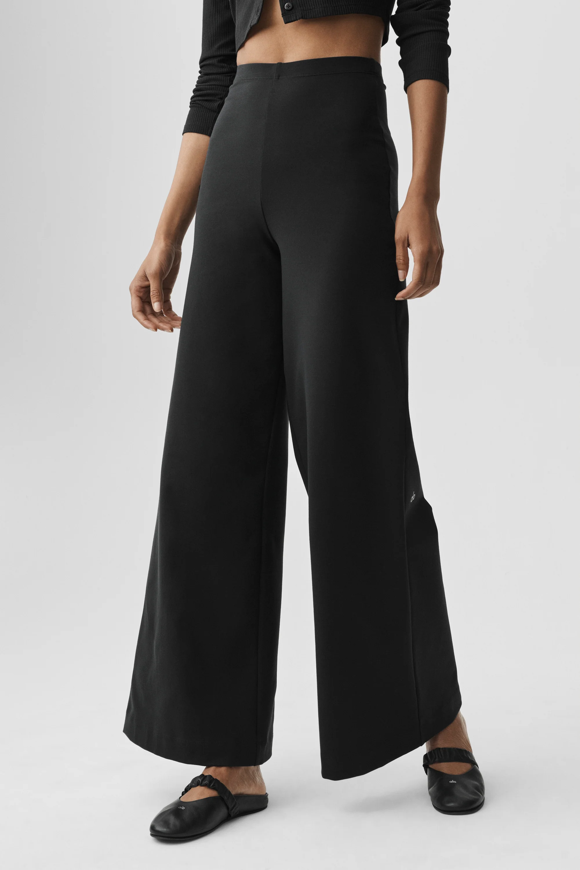 Airbrush High-Waist Wide-Leg-Hose in Langgröße, Schwarz