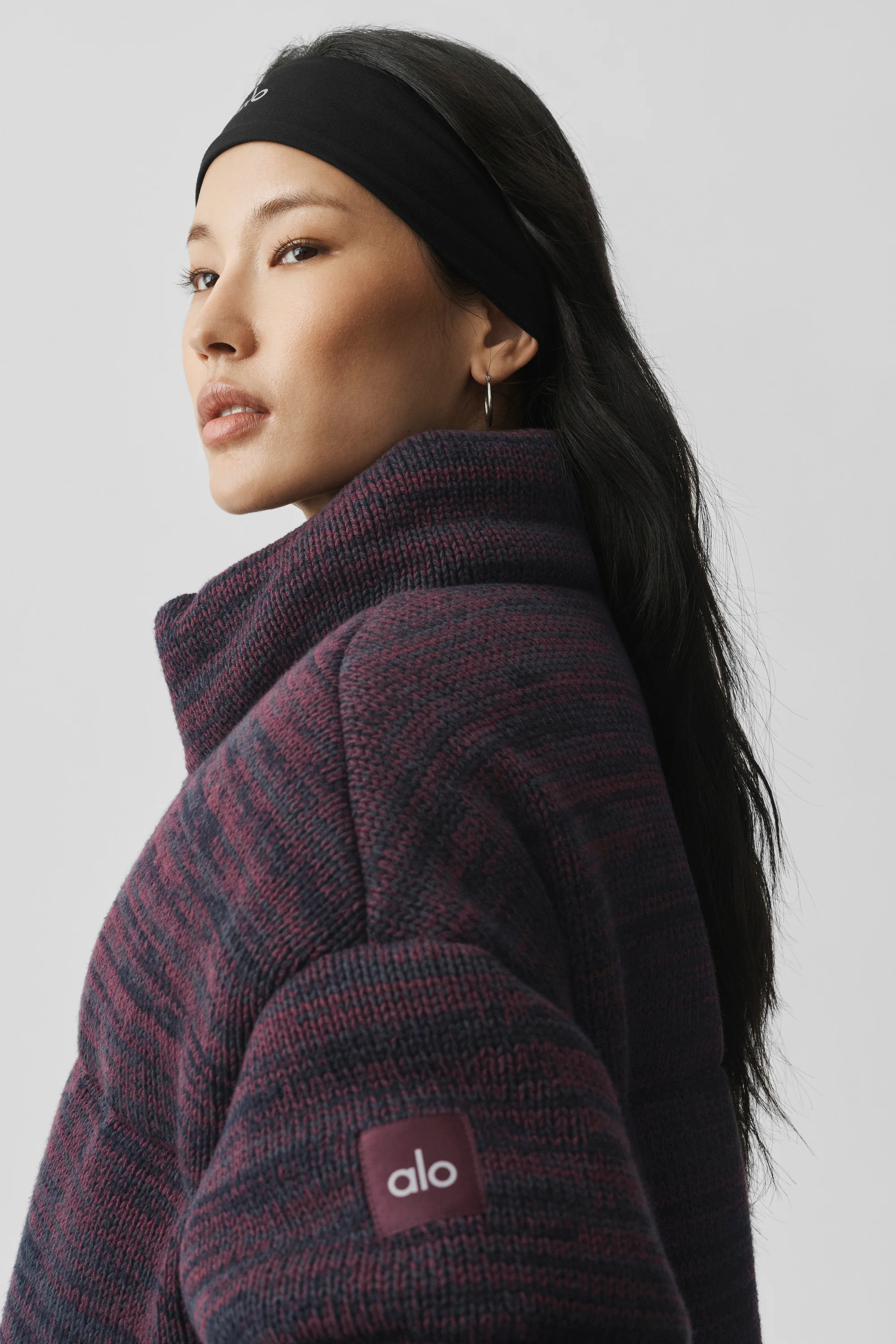Jaqueta Puffer de Malha Stage em Rich Bordeaux Multi