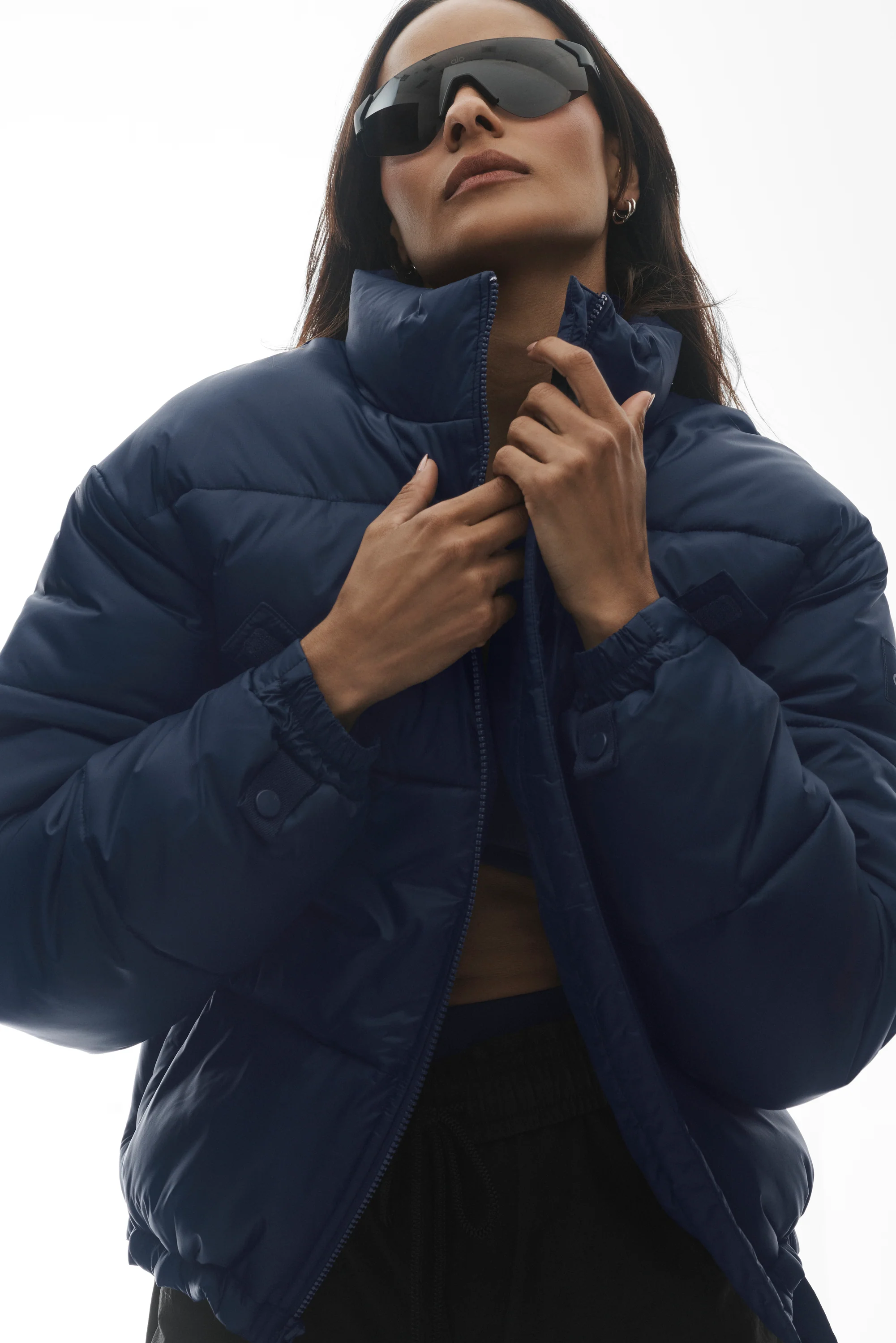 Cold Front Puffer Jacket in Navy with Polar Fleece Collar Lining