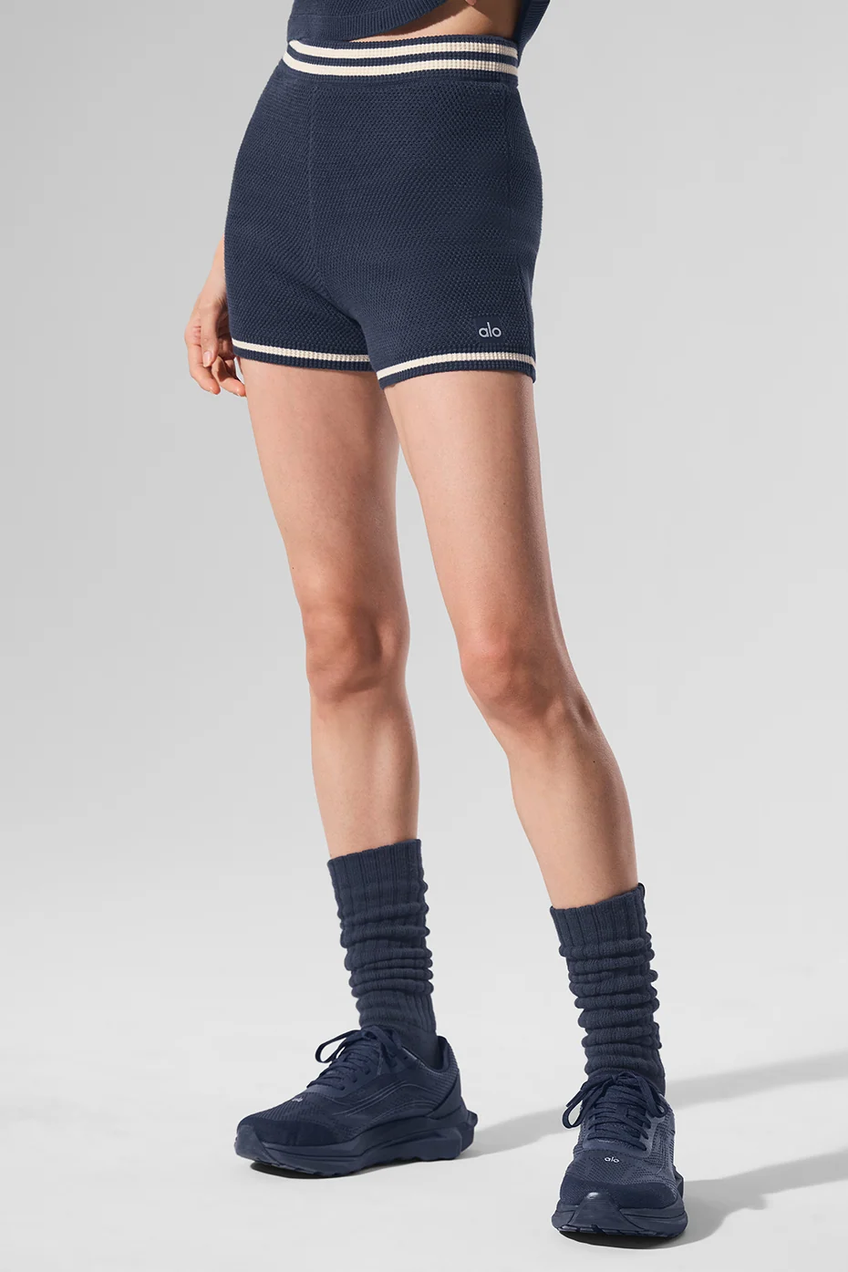 Tennis Club Sweater Knit Hot Short in Navy/Ivory