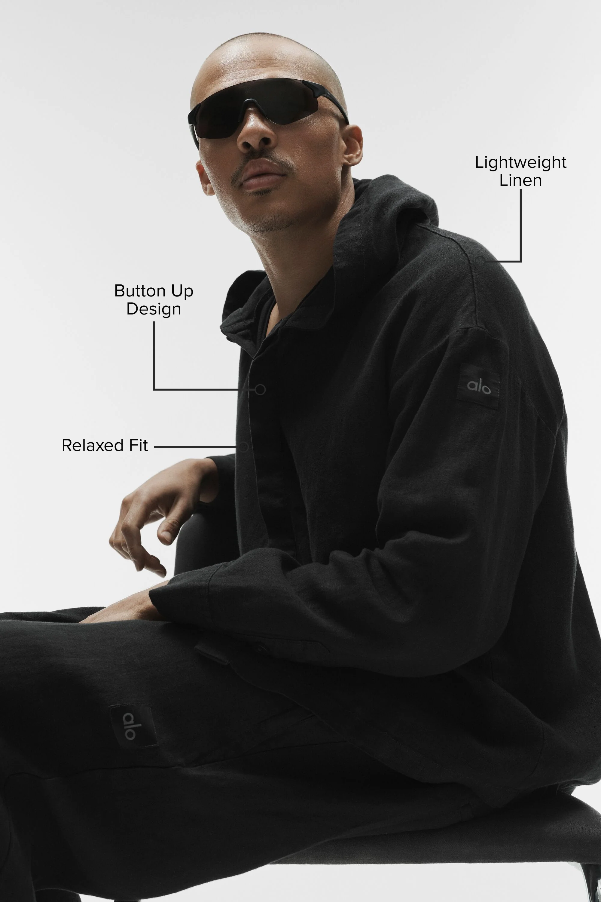 Sweat à capuche boutonné Linen Days noir pour homme