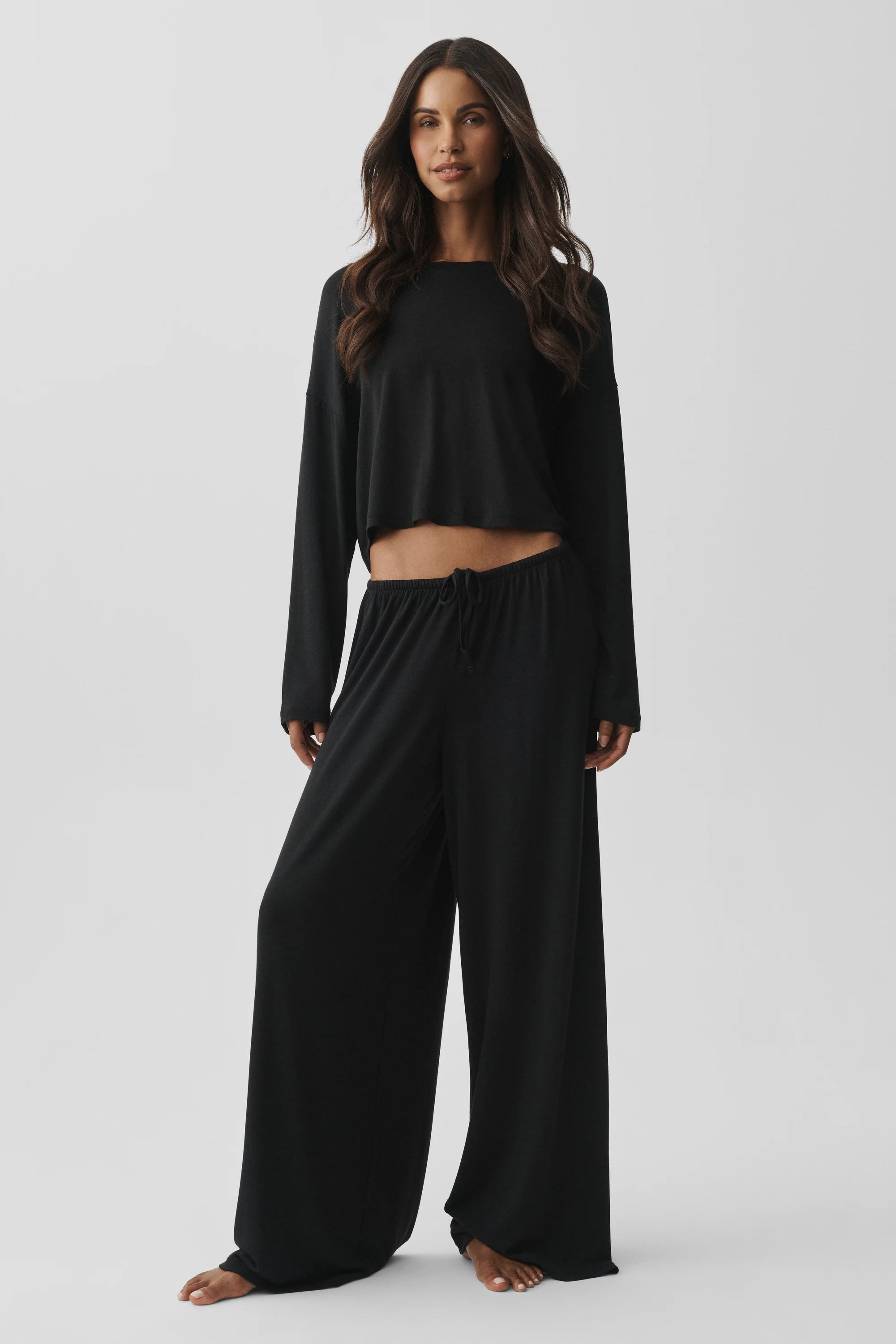 Semi Sheer High-Waist Oasis Wide Leg Pant, Regular Length in Black