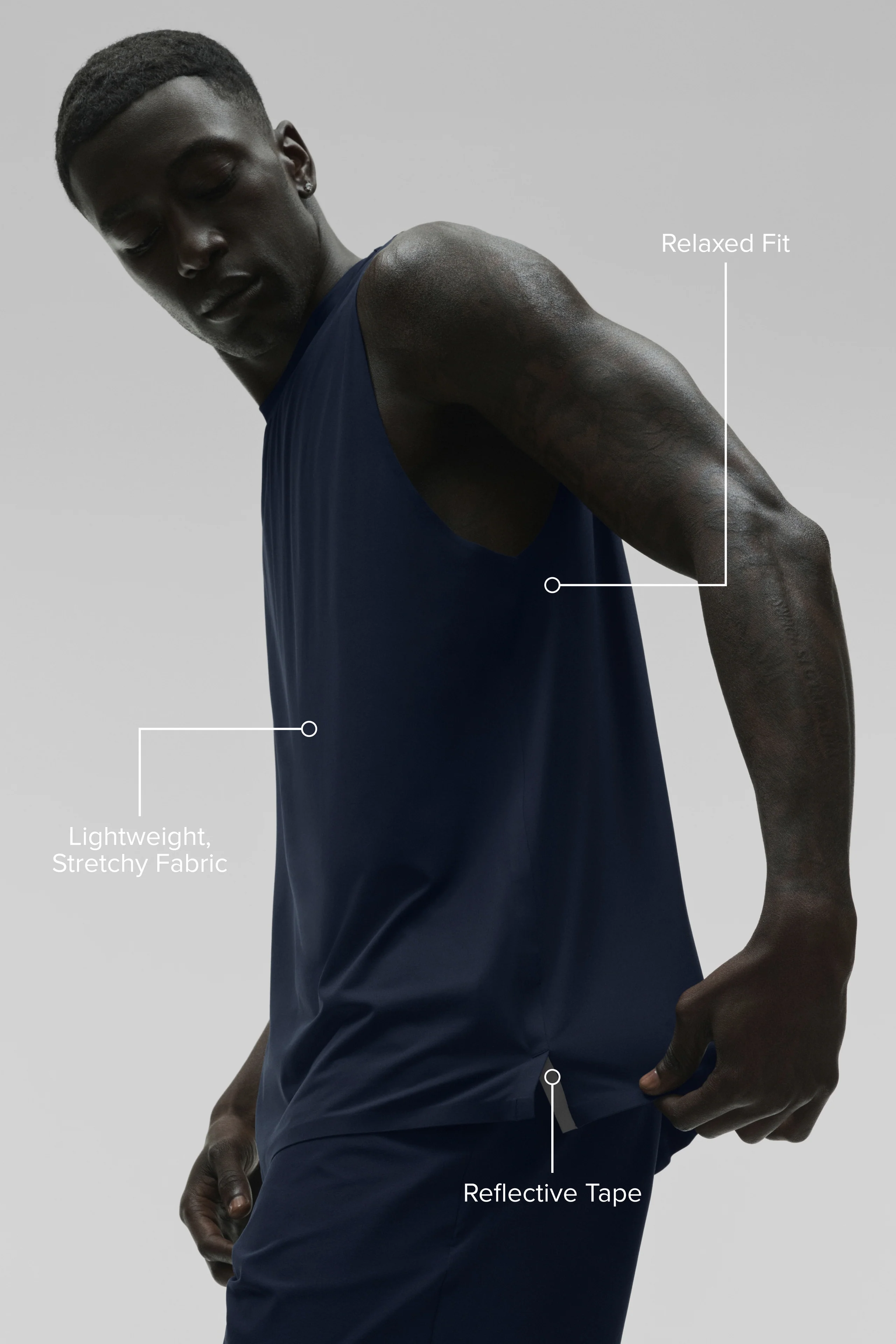 Idol Muscle Tank in Navy with Reflective Hem Details
