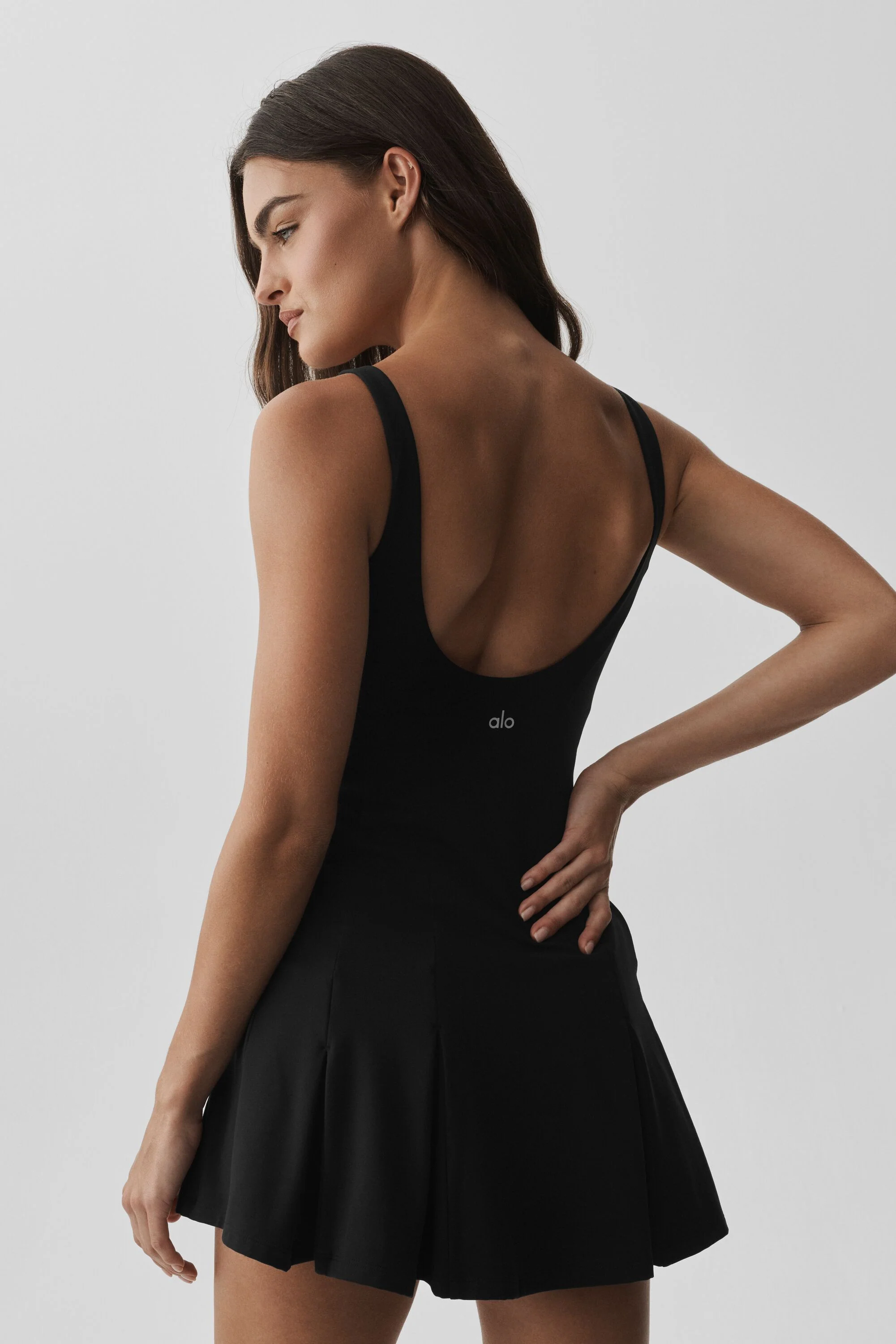 ALO Softsculpt Topspin tennisjurk in zwart met ingebouwde onesie