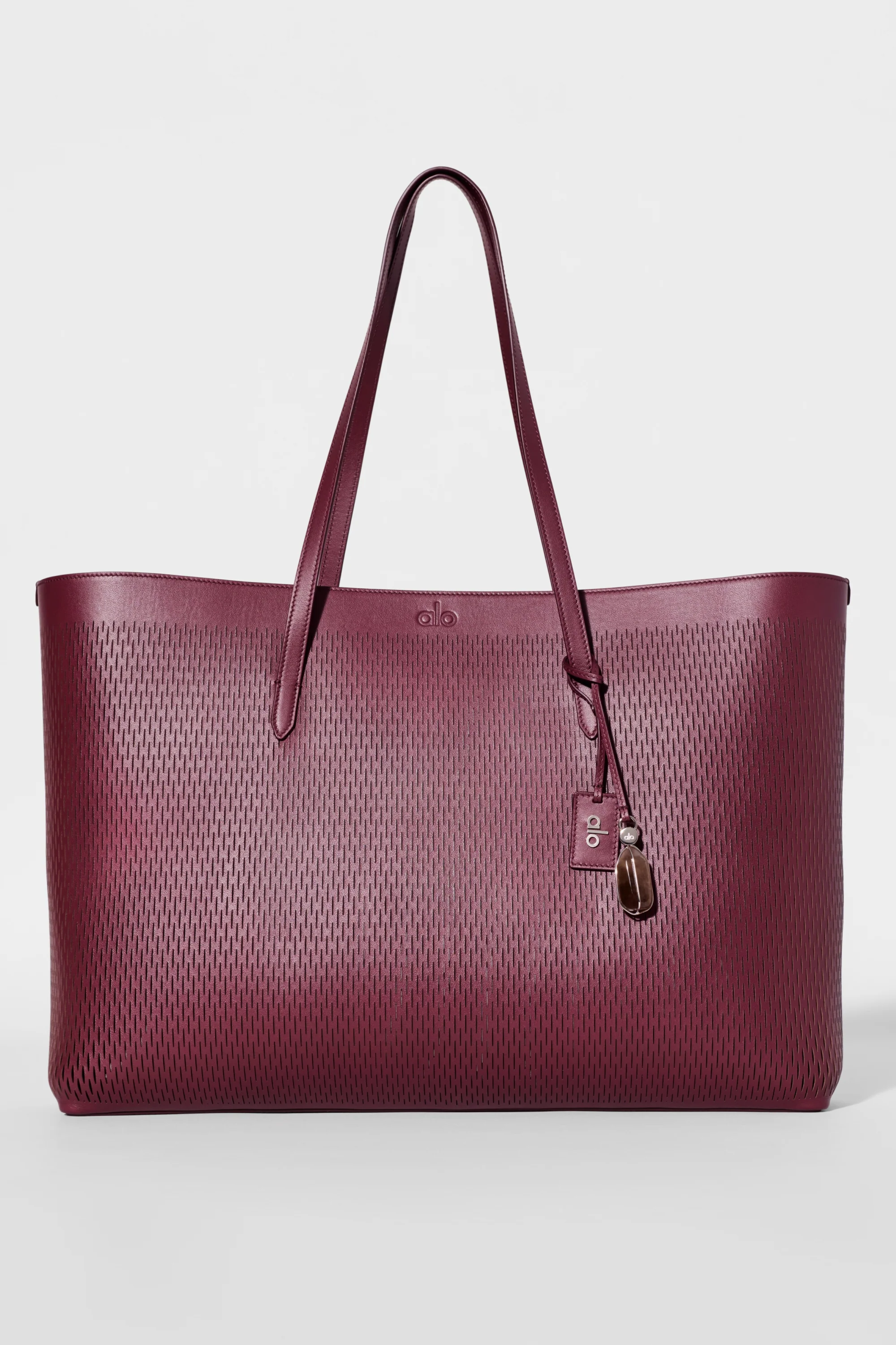 ALO Leather Mesh Tranquility Tote in Bordeaux Leather Mesh