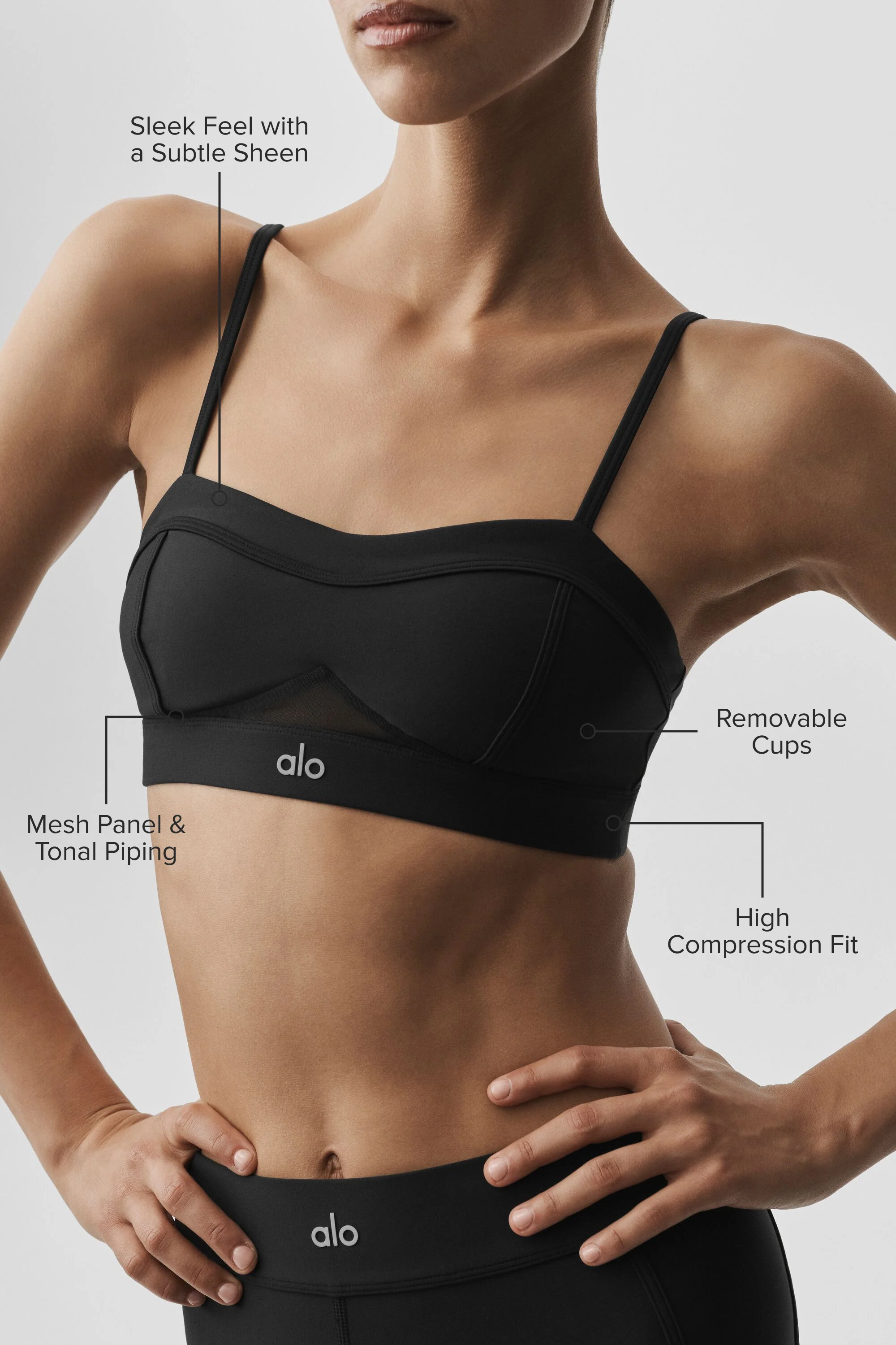 Reggiseno Alo Airlift Skyglow nero con coppe rimovibili