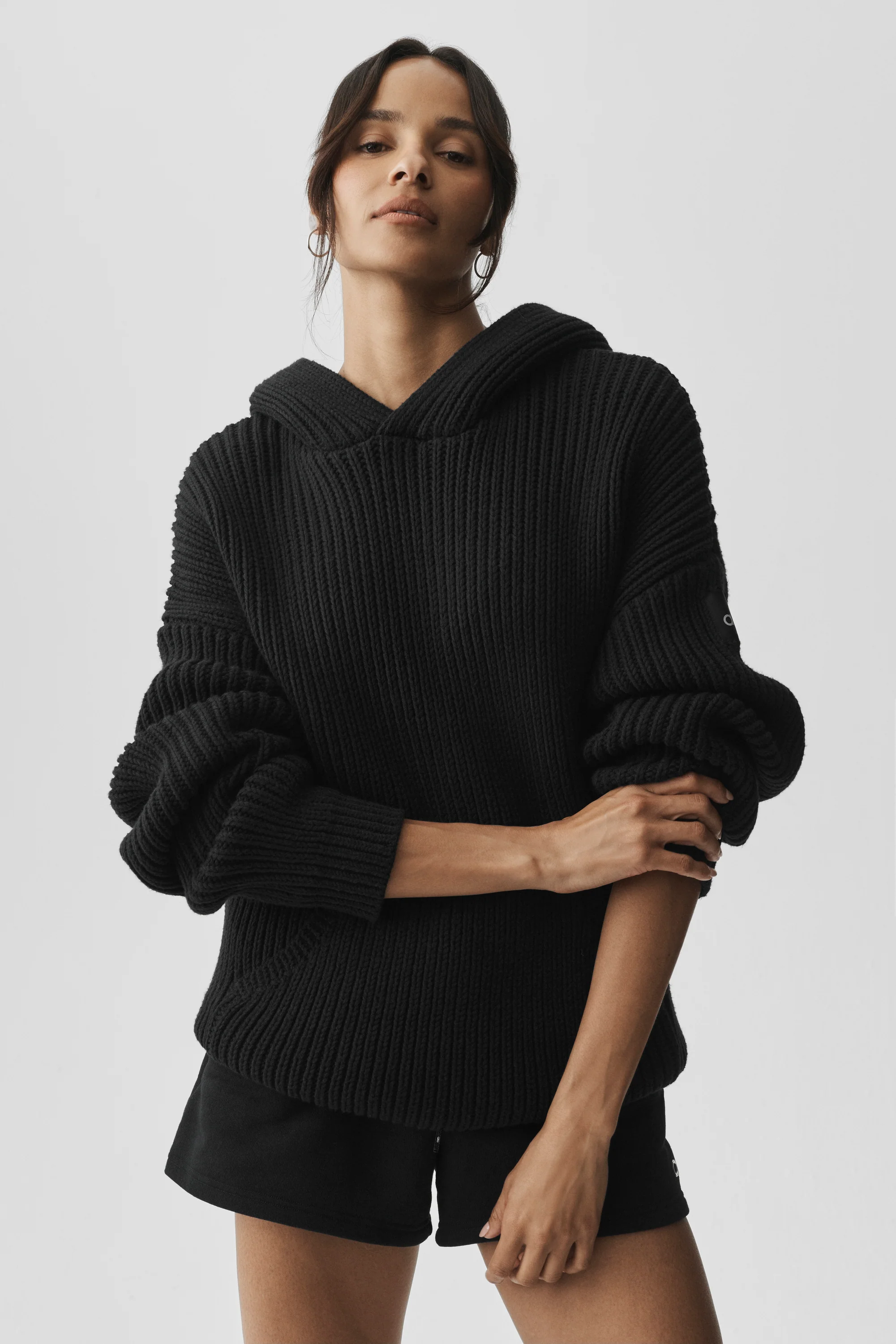 Chunky Knit Rewind Hoodie in Black for Easy Layering