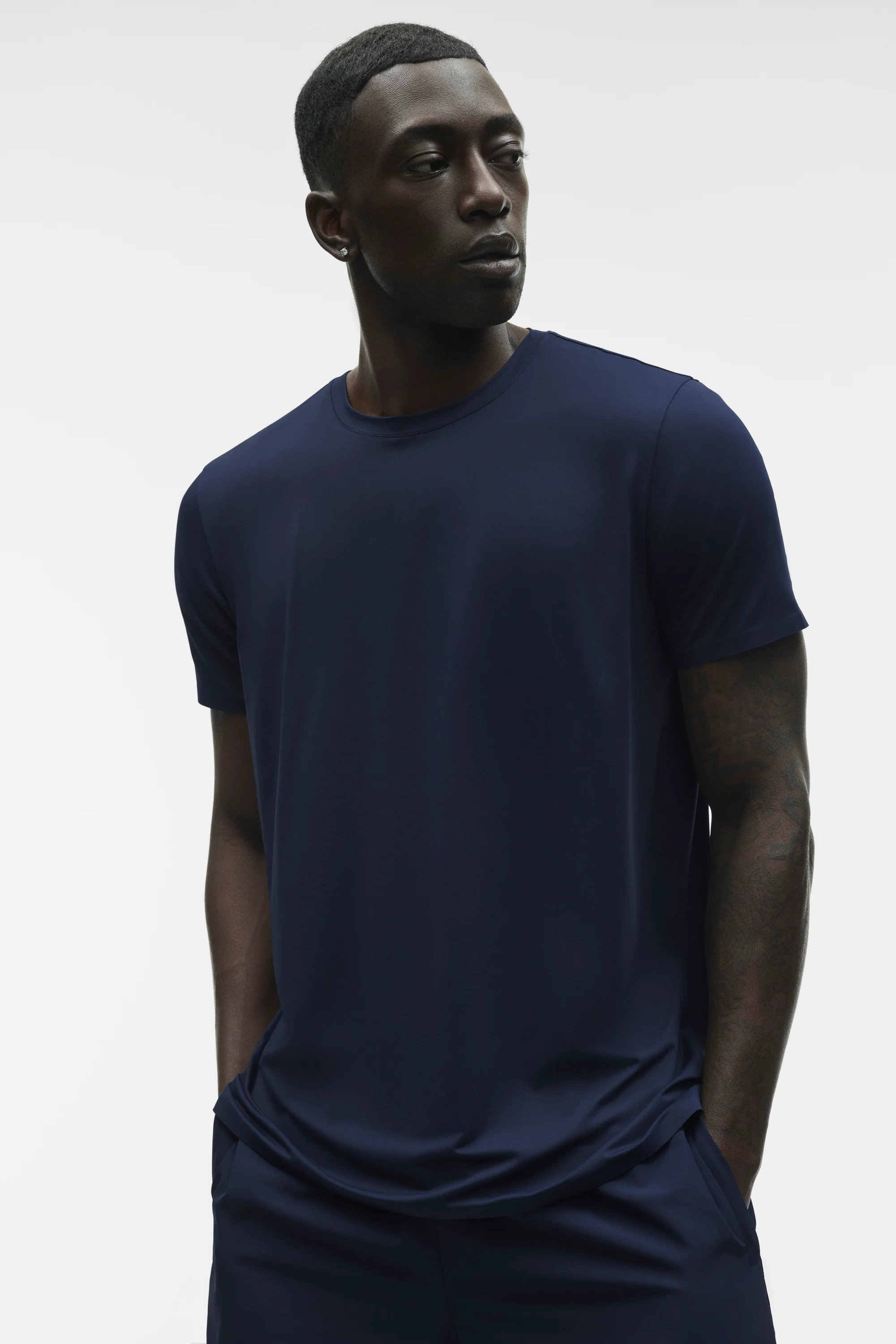 Idol Crewneck Short Sleeve Navy Tee with Reflective Hem