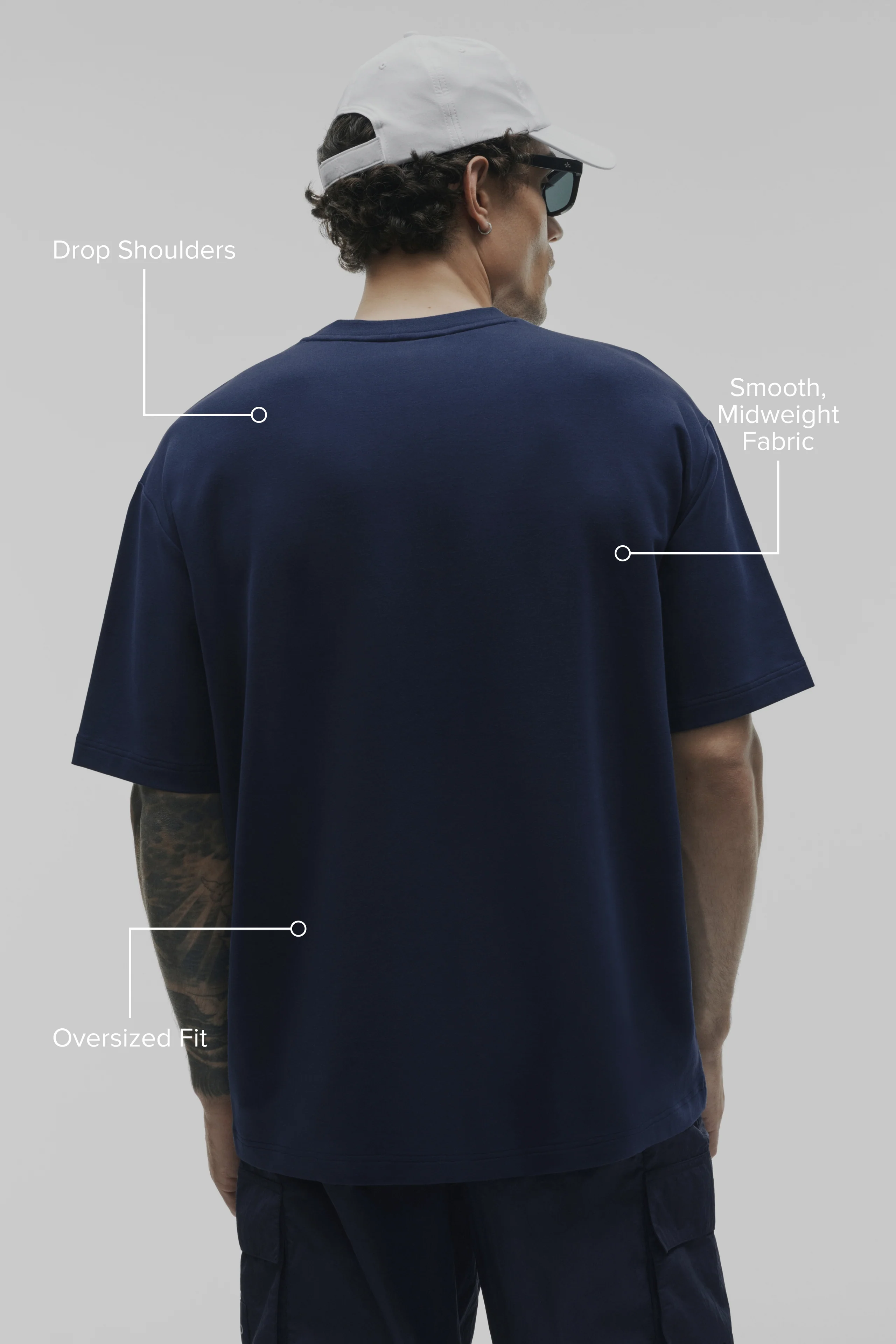 Double Take Short Sleeve Navy Oversized Tee with Extended Hem