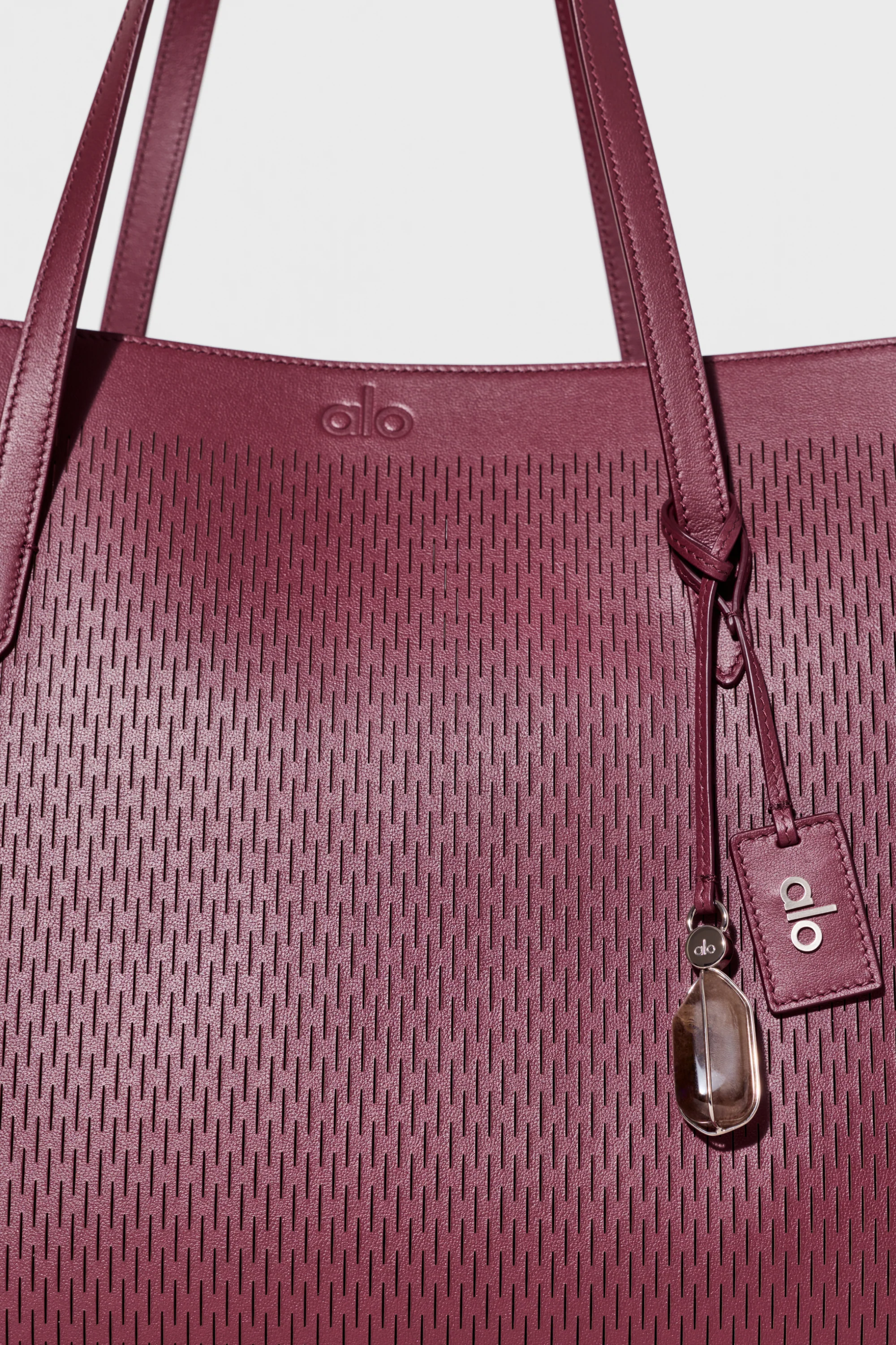 ALO Leather Mesh Tranquility Tote in Bordeaux Leather Mesh
