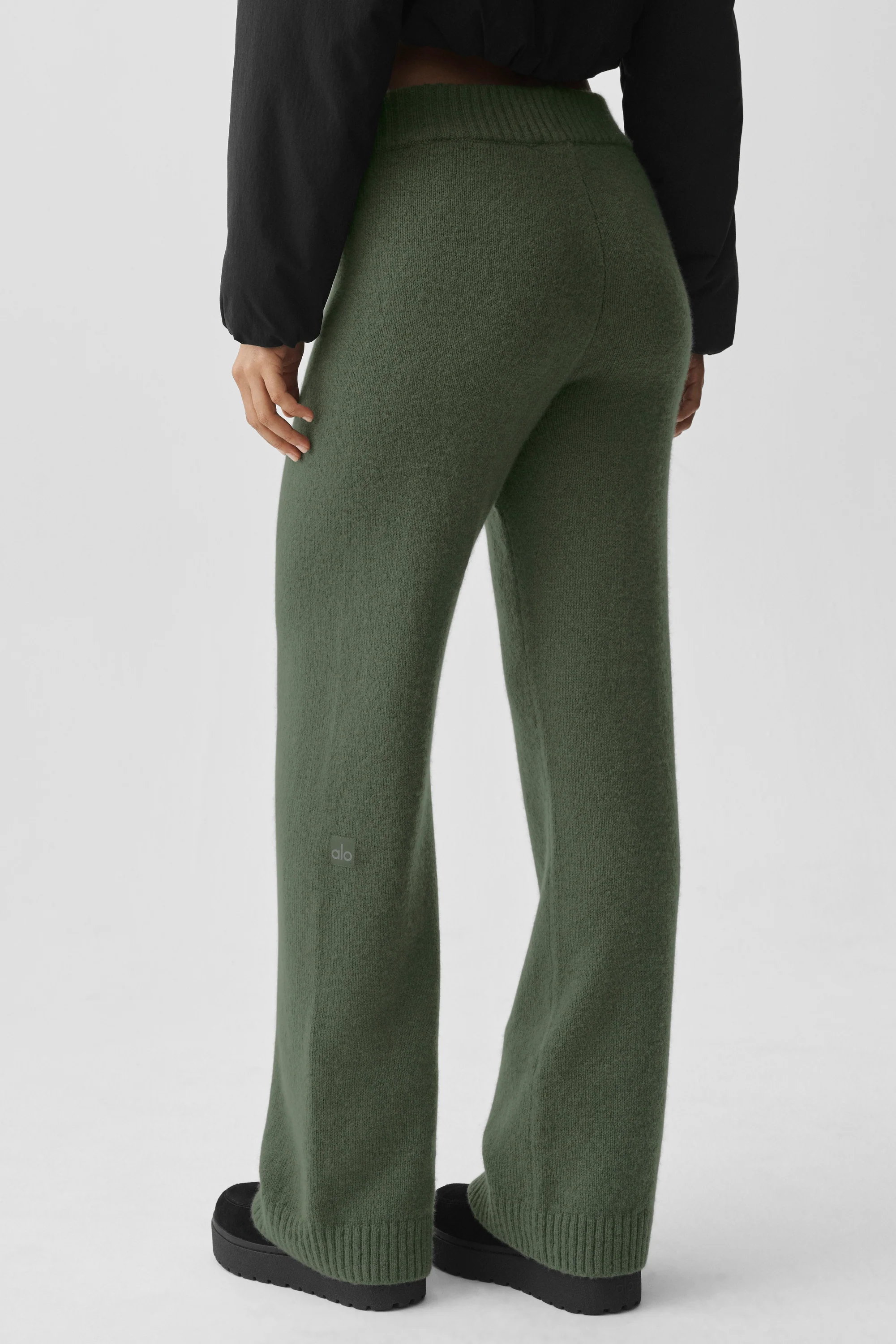 Wool Cashmere High-Waist New Class Wide Leg Pant in Bamboo Green