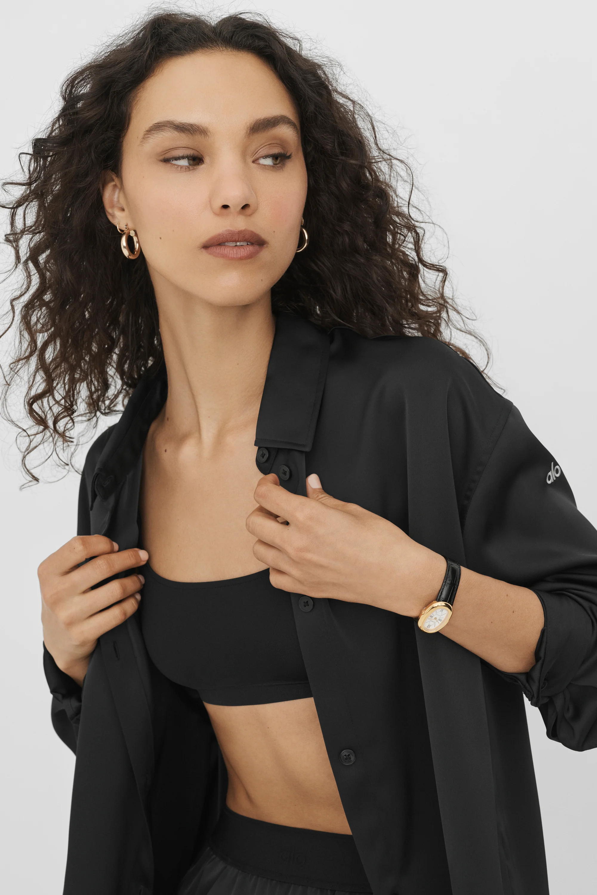 Satin Smooth Talker Button-Up Hemd in Schwarz