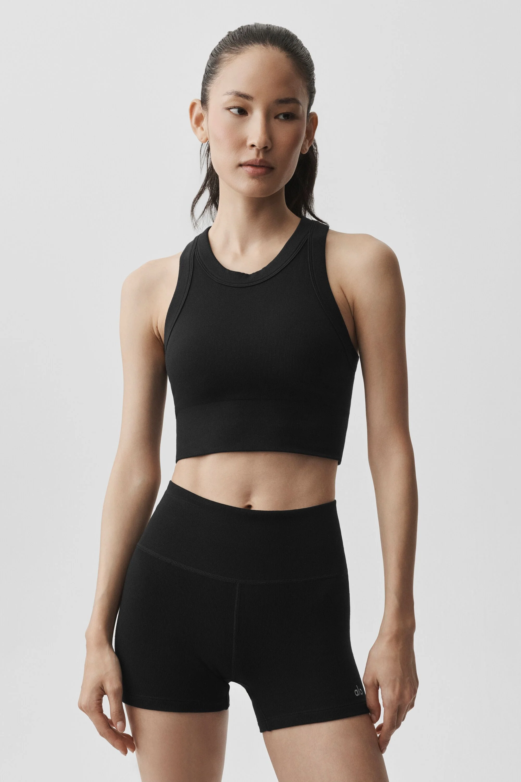 Seamless Modal Ribbed High Neck Delight Bra in Black