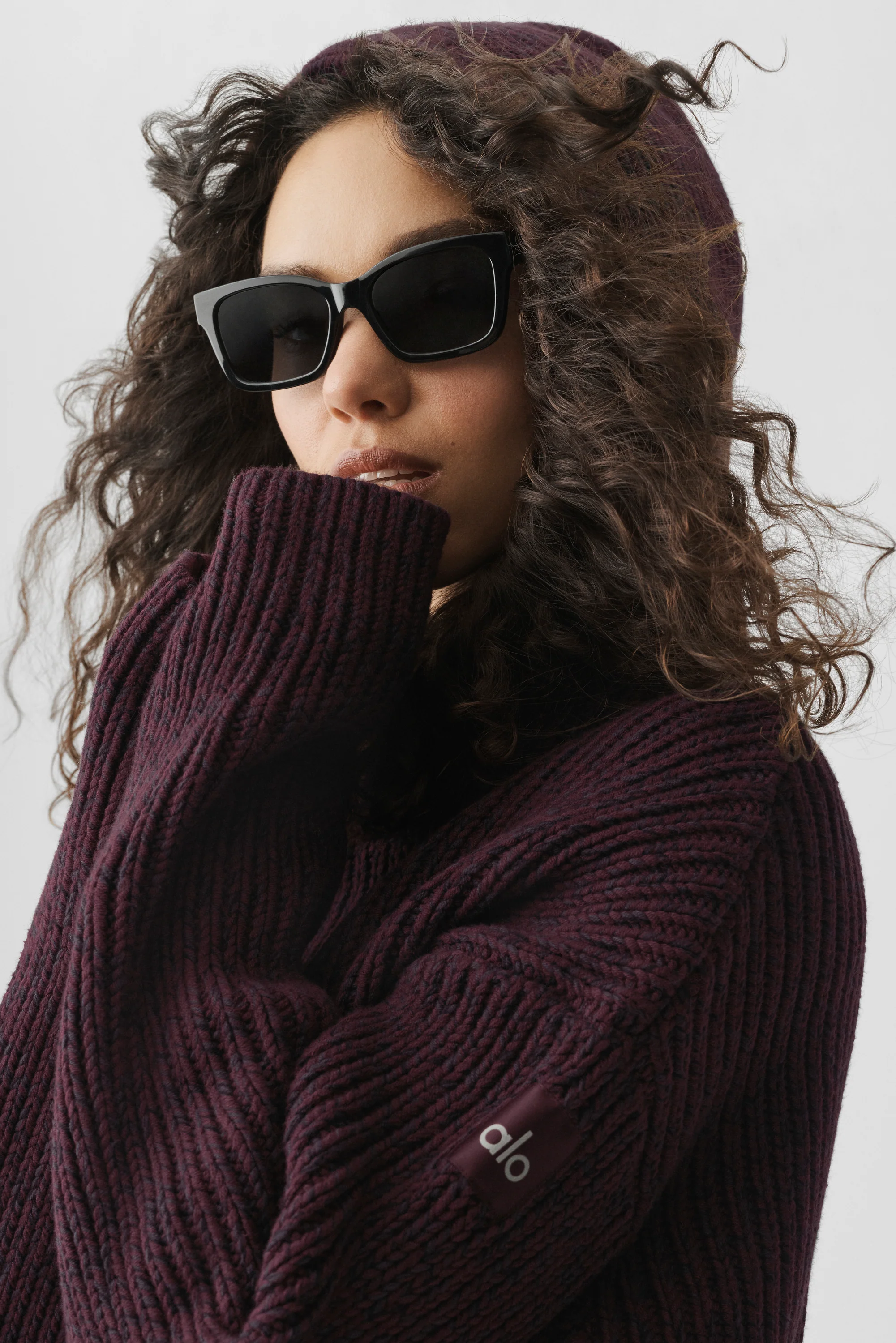 Chunky Knit Rewind Hoodie  - Rich Bordeaux Multi