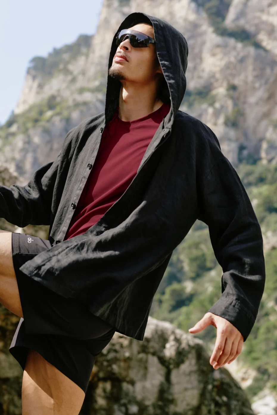 Sweat à capuche boutonné Linen Days noir pour homme