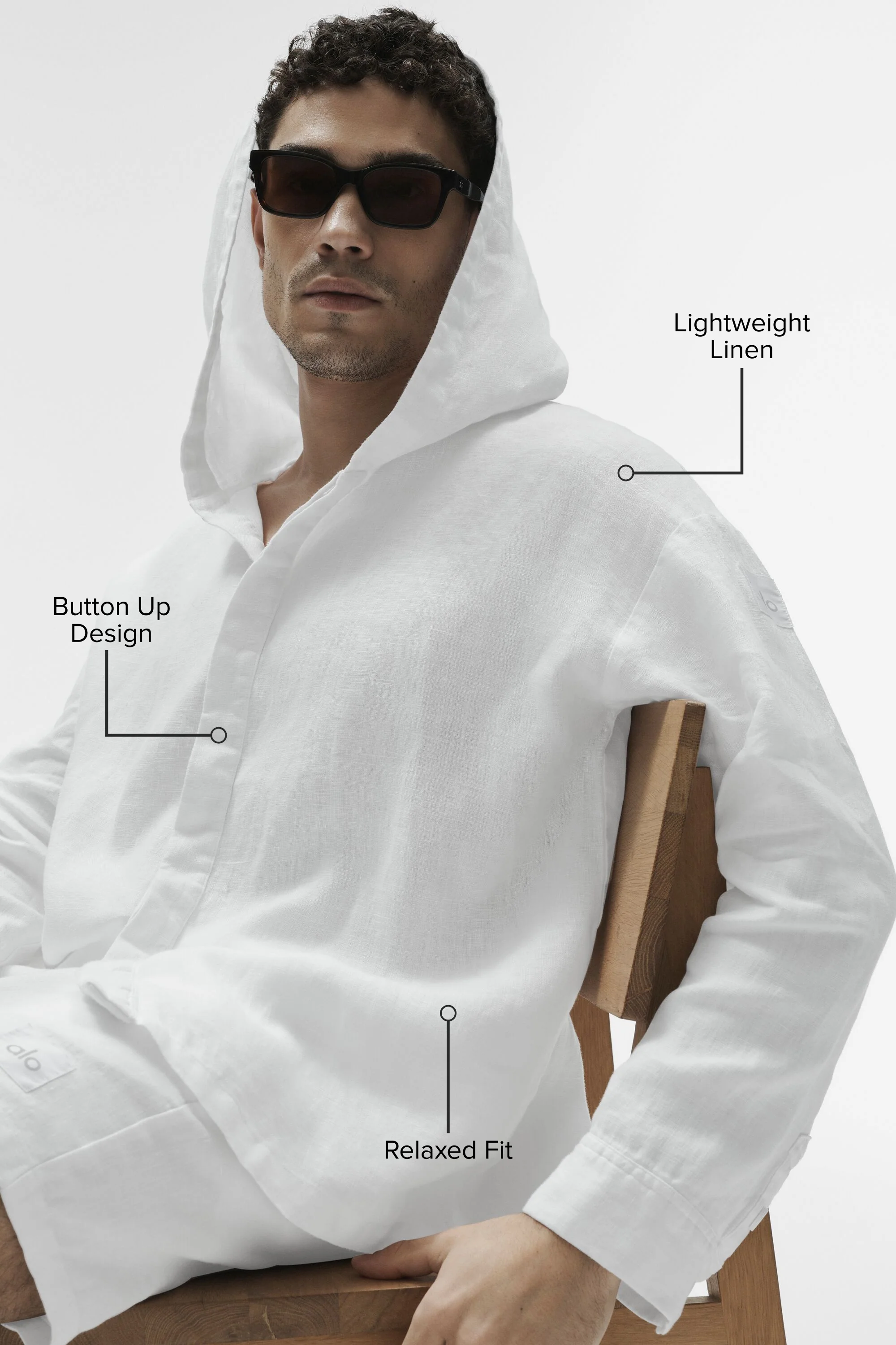 Sweat à capuche boutonné en lin blanc pour superpositions