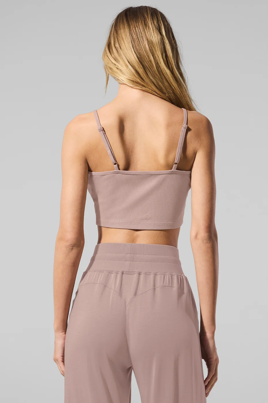 Ribbed Delicate Lounge Tank in Taupe with V-Neck and Front Buttons