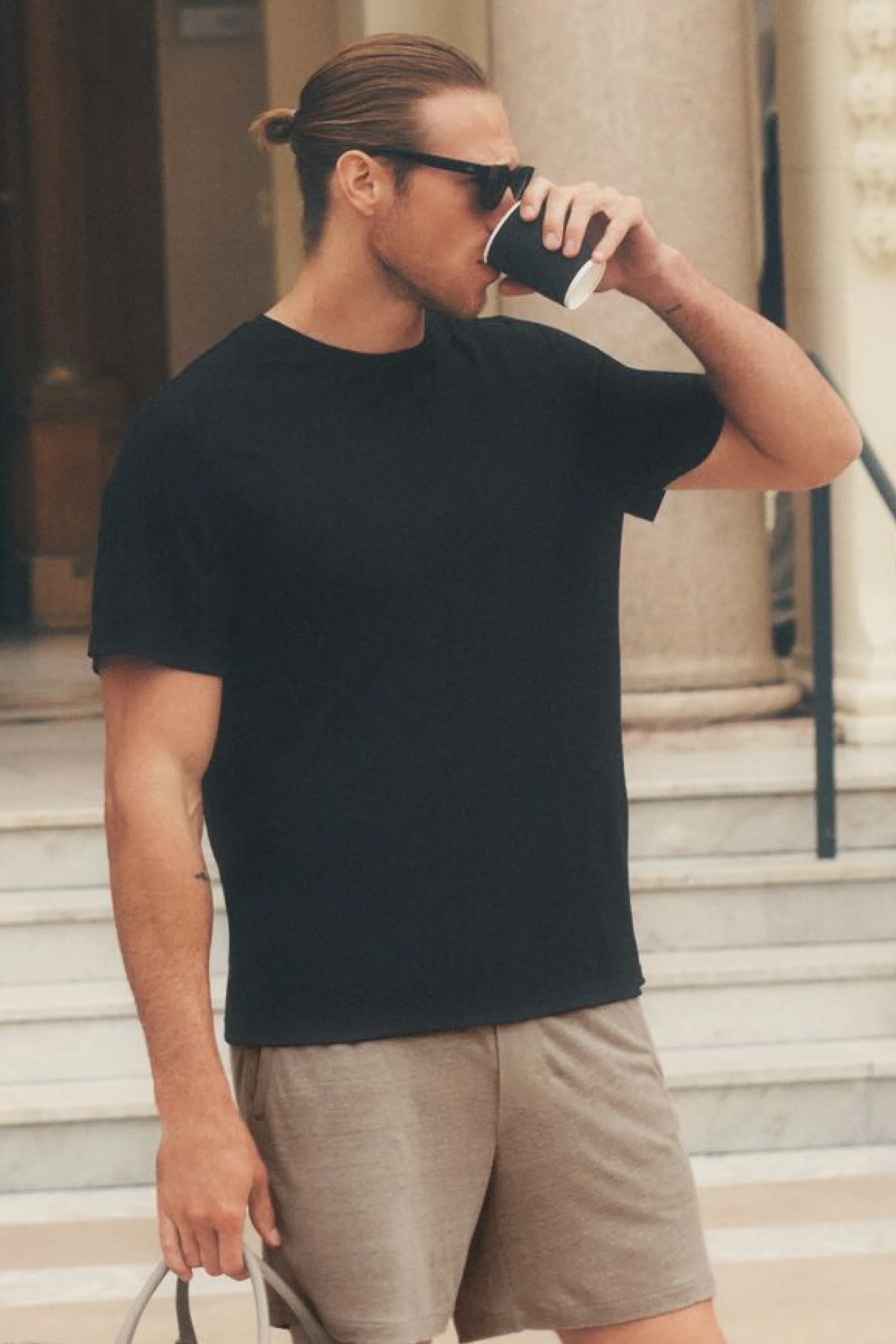 Linen Jersey Coastal Short Sleeve Tee in Black for Men