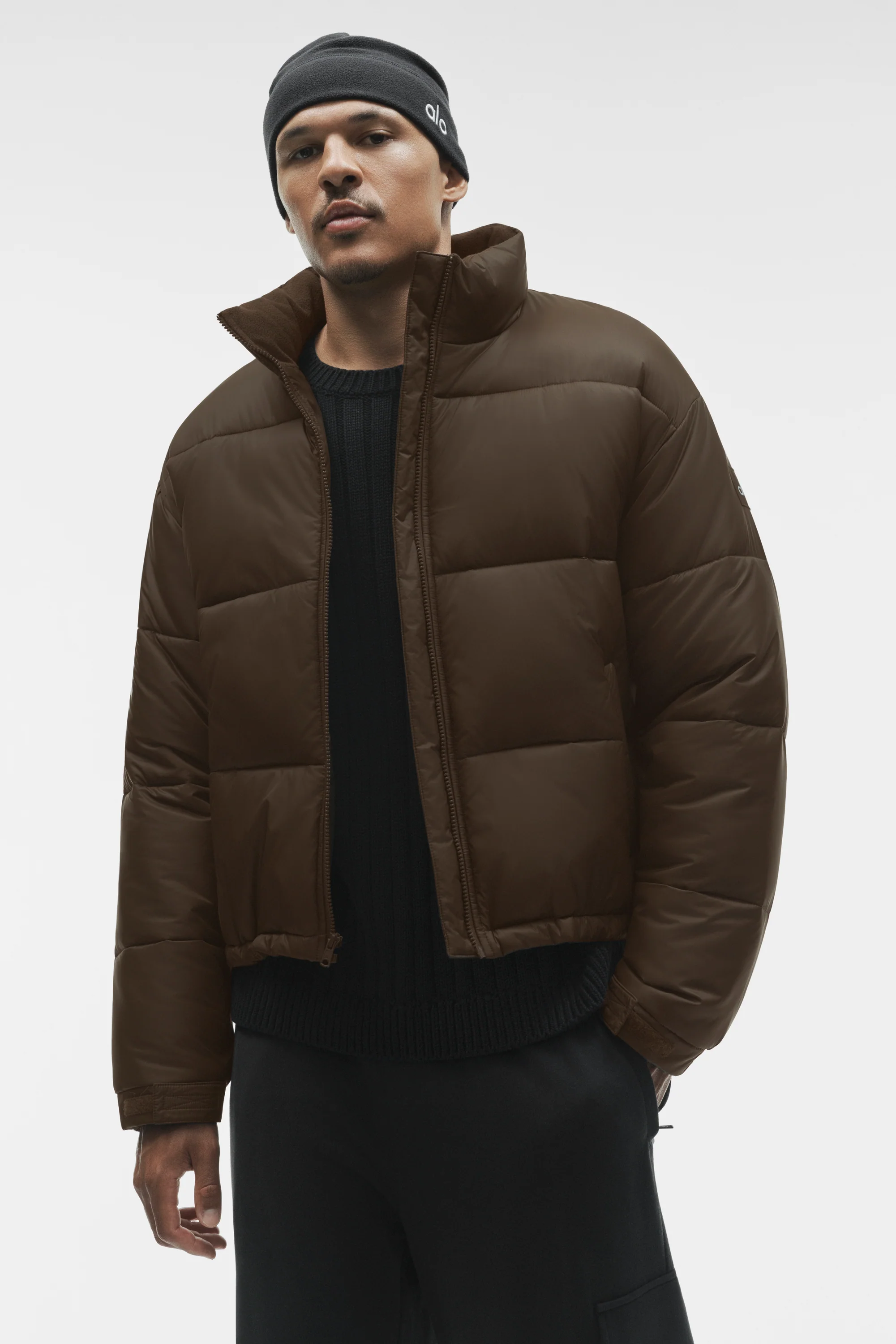 Cold Front Puffer Jacket in Espresso with Polar Fleece Collar Lining