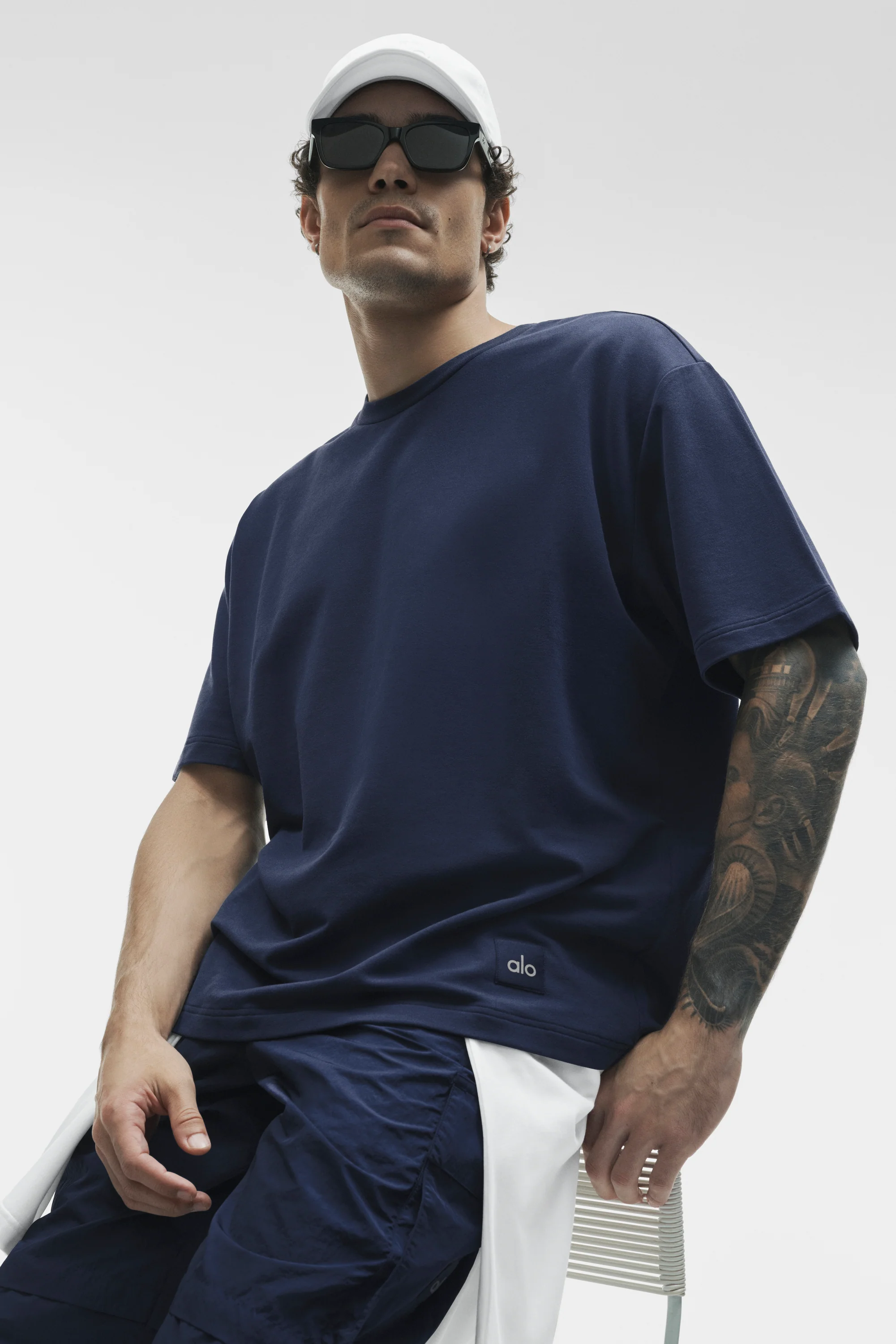 Double Take Kurzarm-T-Shirt in Marineblau, oversized für Herren