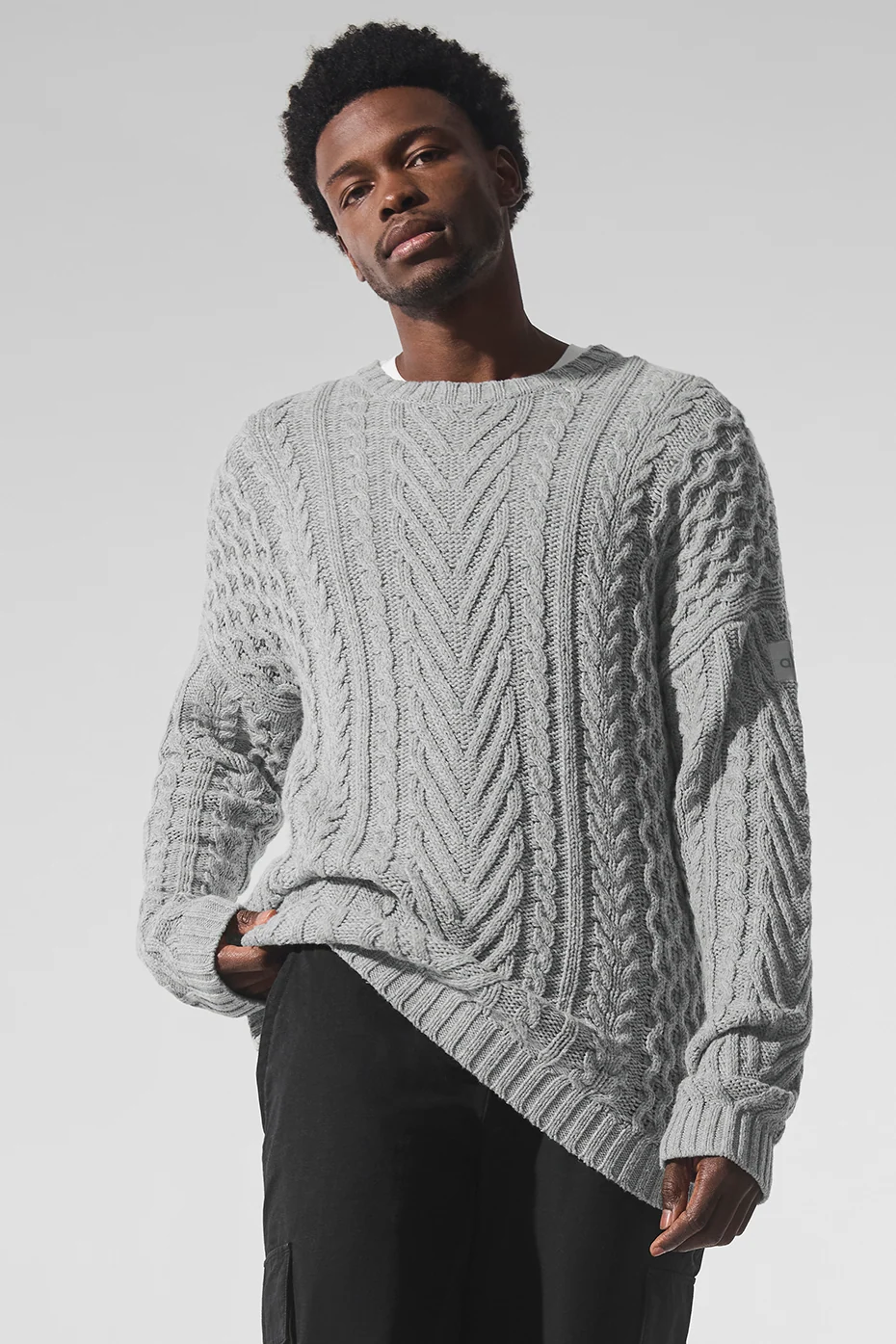 Cable Knit Crewneck Pullover in Athletic Heather Grey für Herren
