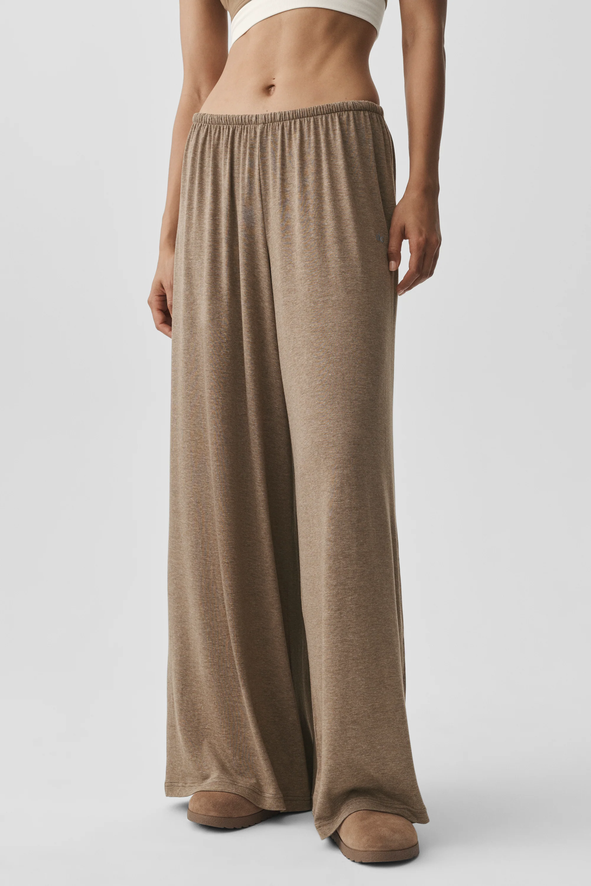 Oasis Semi Sheer Wide Leg Pant in Java Brown Heather, Regular Length