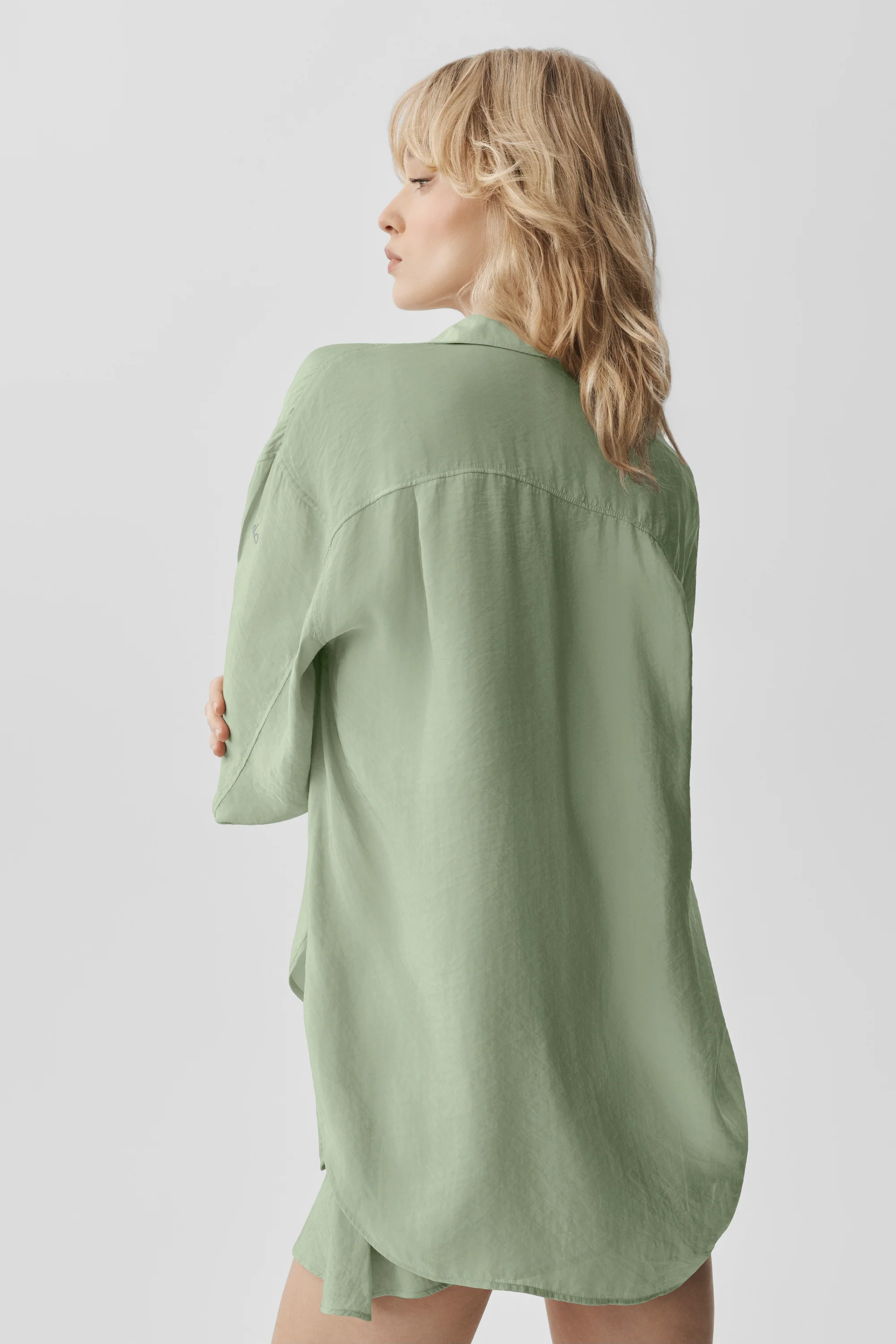Semi-Sheer Golden Hour Button Down Long Sleeve in Dune Grass