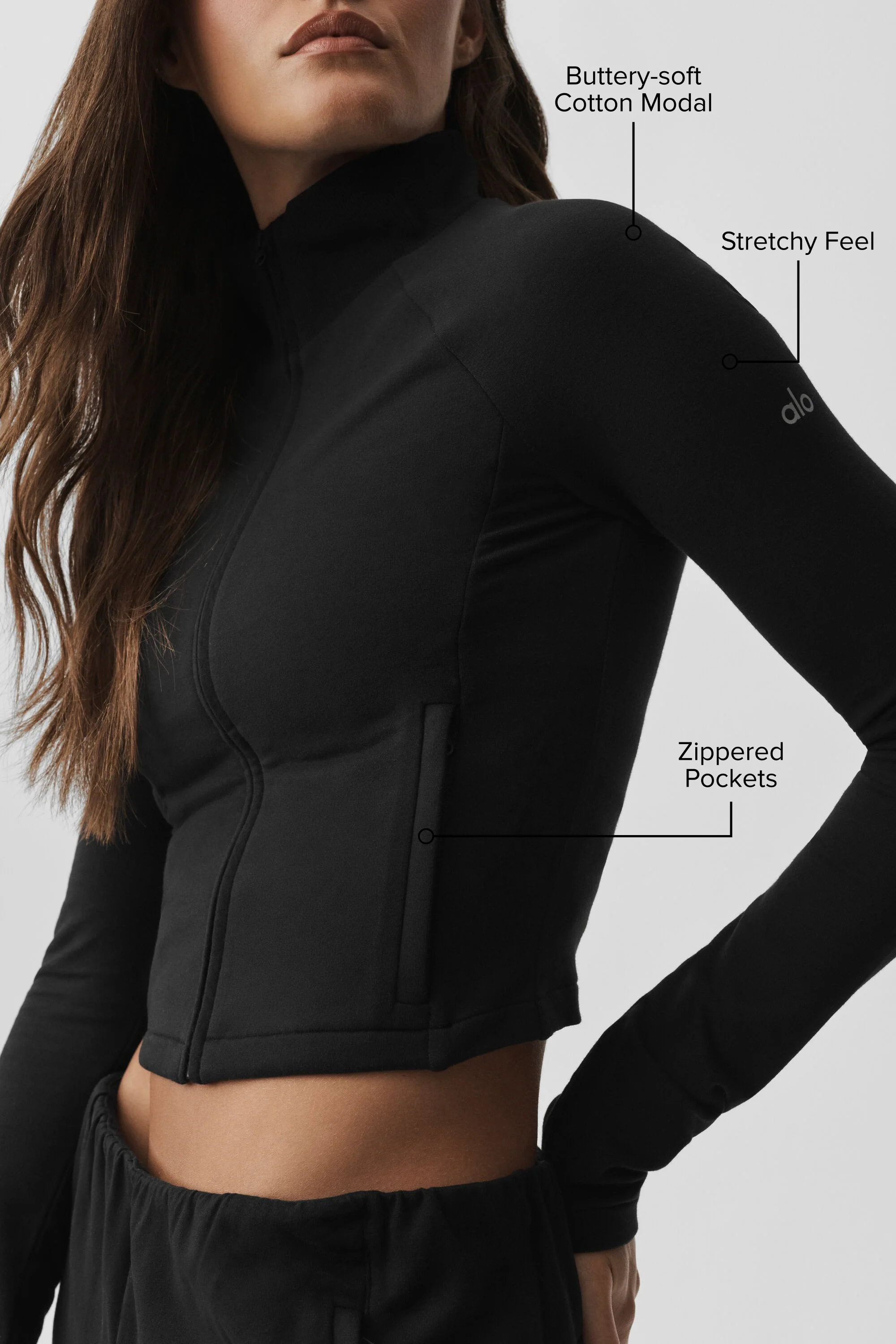 Sway On The Go Jacket in Black with High Neck and Zip Pockets
