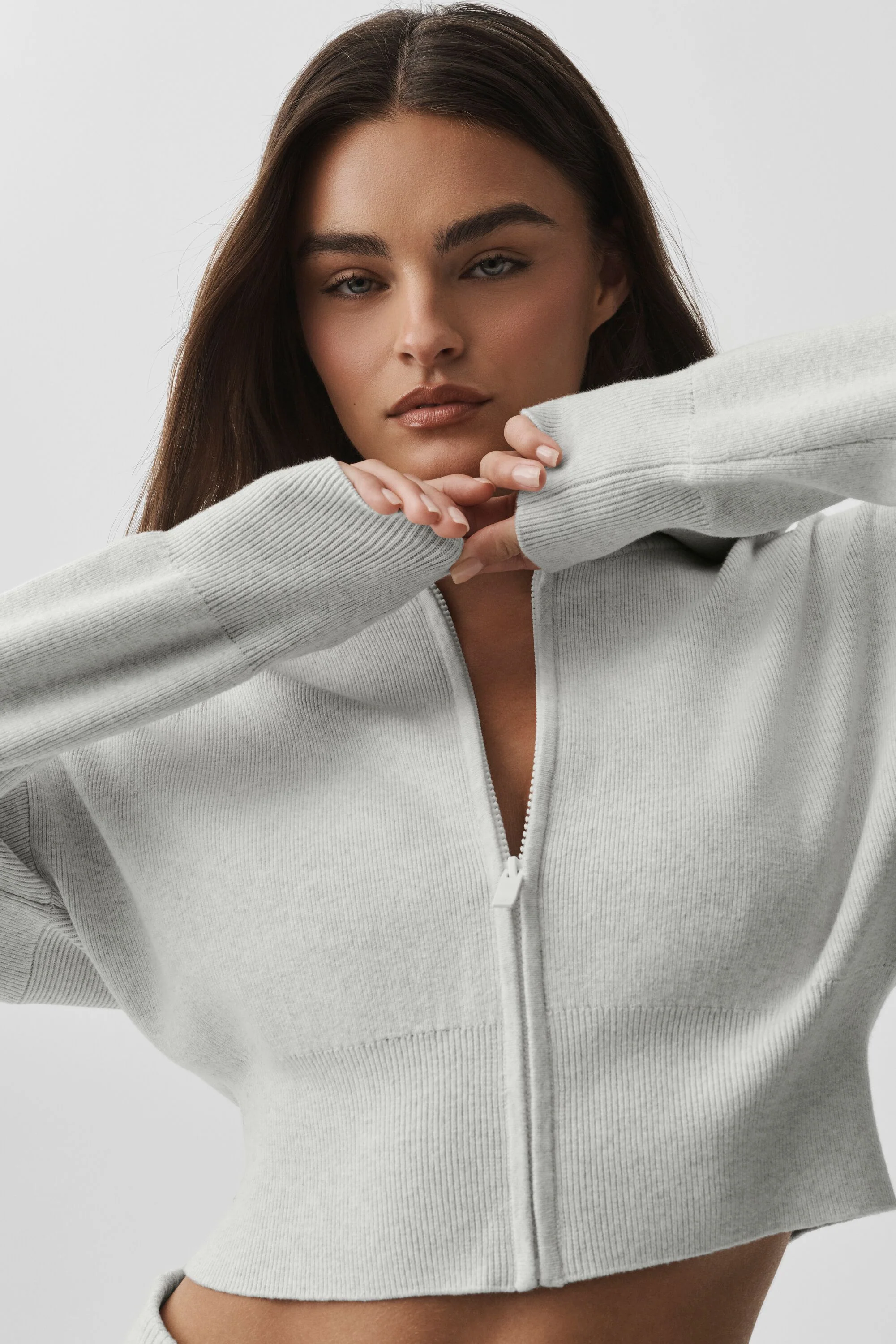 Scholar Knit -lyhyt täysvetoketjutakki, White Heather