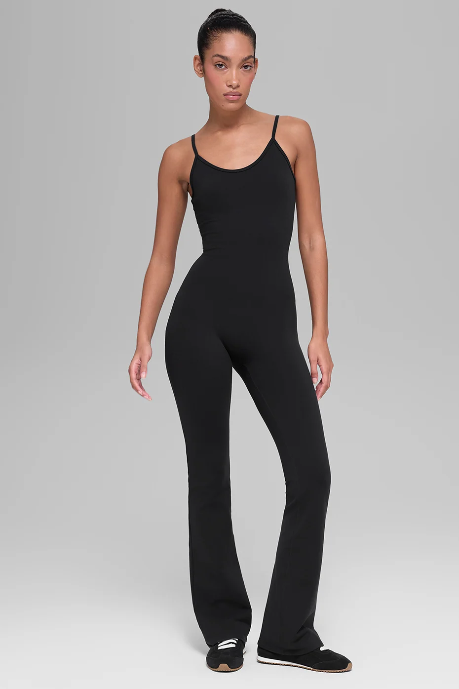 Airbrush Bootcut One and Done Onesie in Black with Adjustable Straps