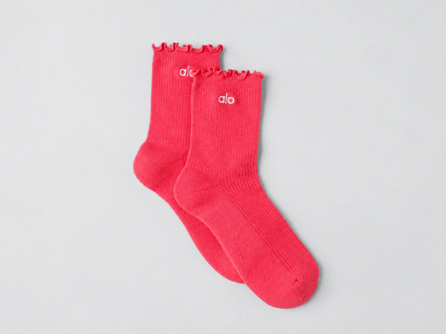 Women's Lettuce Edge Sock in Candy Red With Ruffled Trim