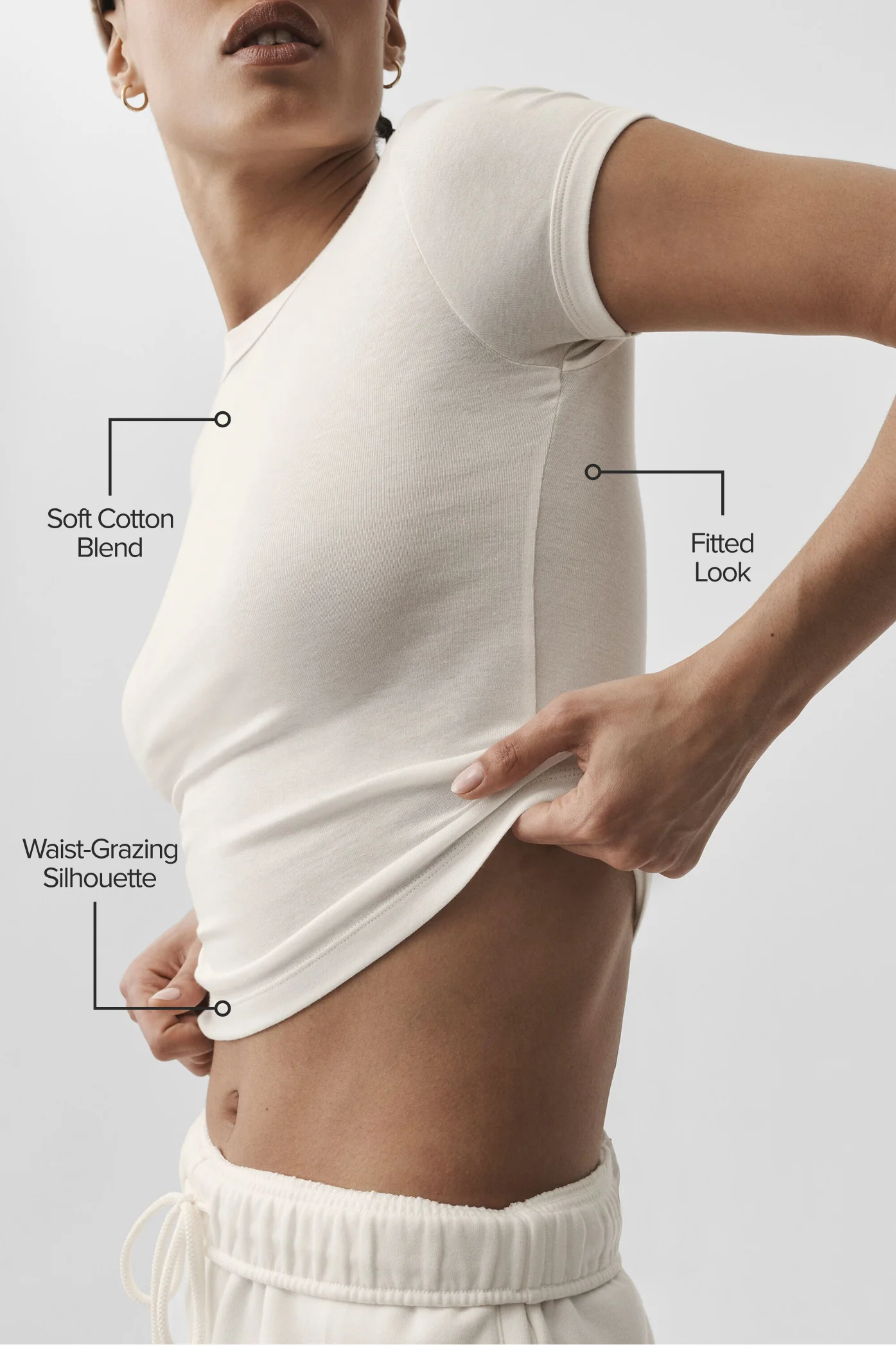 Timeless Tee in Ivory: Soft Cotton Blend Top With a Waist-Grazing Cut