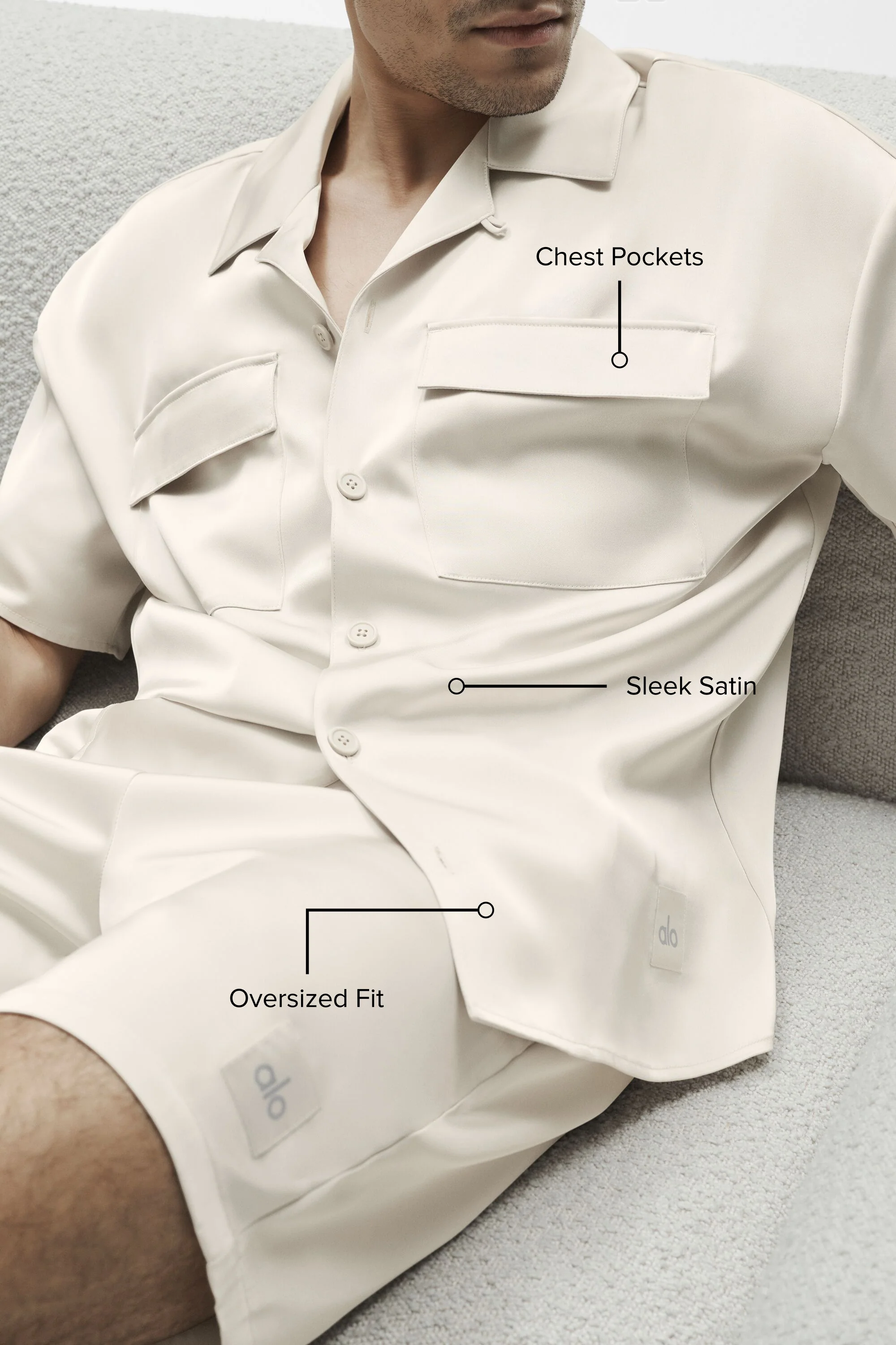 Chemise boutonnée à manches courtes Satin Horizon en os