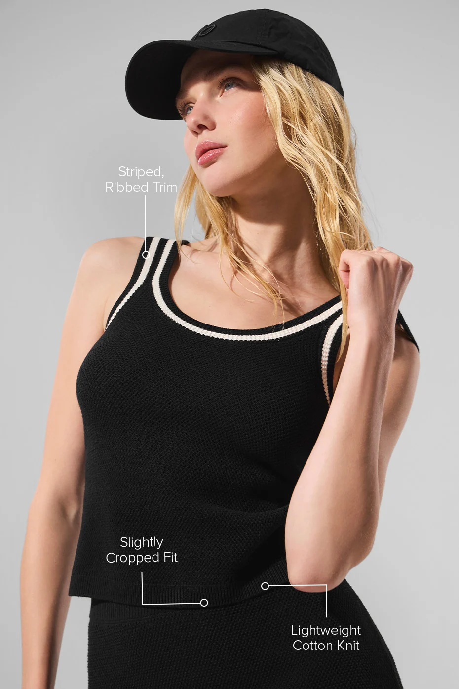 Tennis Club Sweater Knit Tank in Black and Ivory Stripe