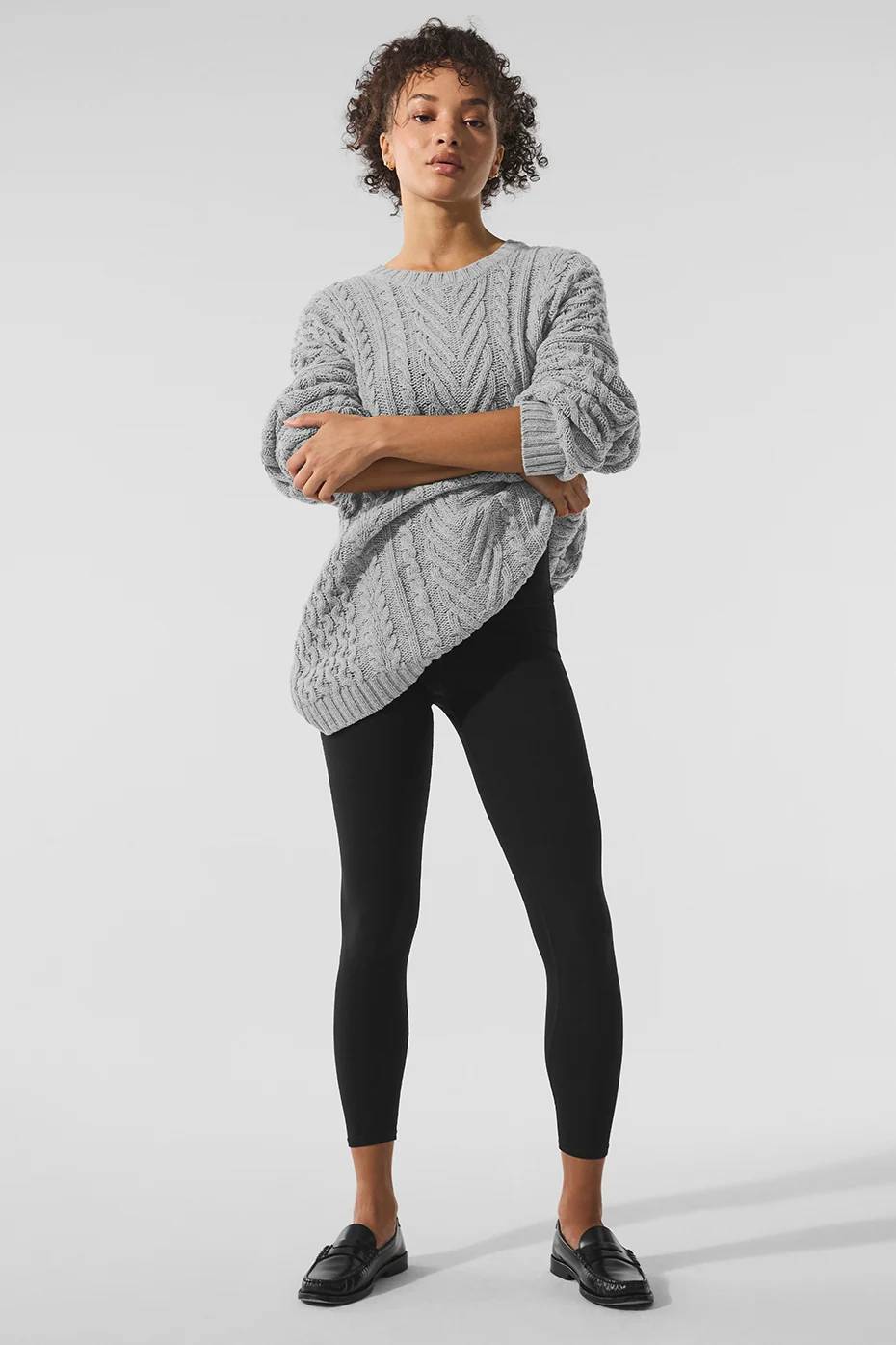 Suéter de Gola Redonda Cable Knit - Athletic Heather Grey