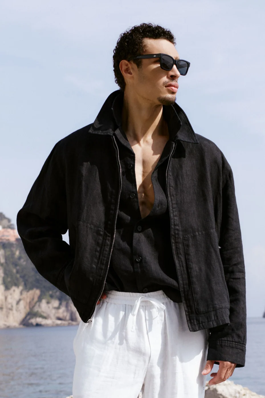 Veste zippée Linen Days noire pour superposition légère