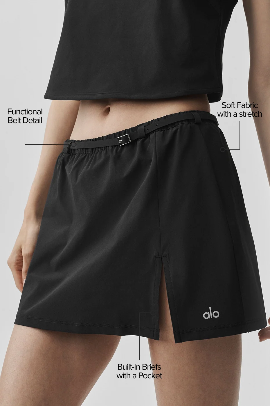 Connection Mini Skirt in Black with Elastic Waistband and Belt
