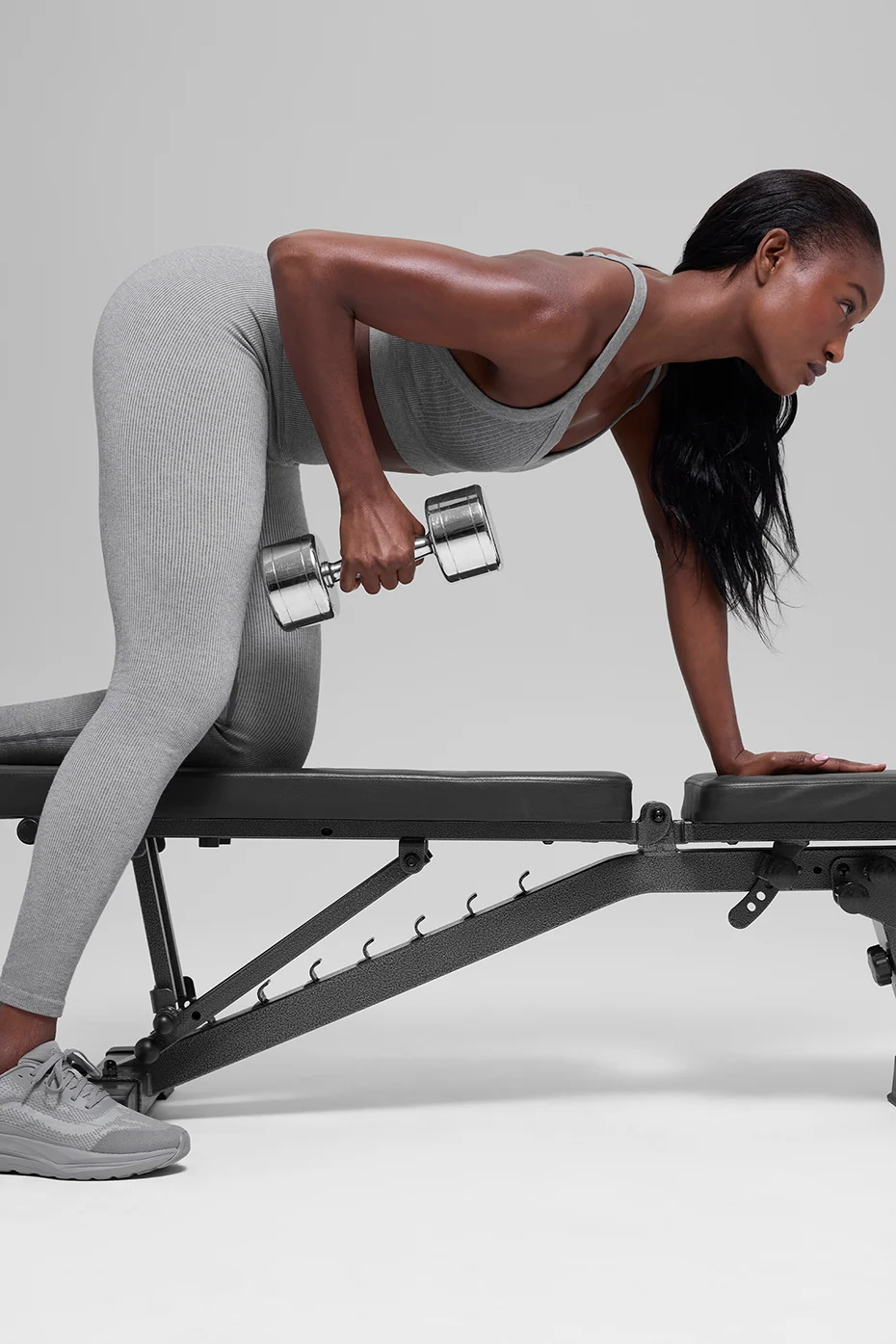 Seamless High-Waist Two Tone Rib Legging in Light Misty Grey Heather
