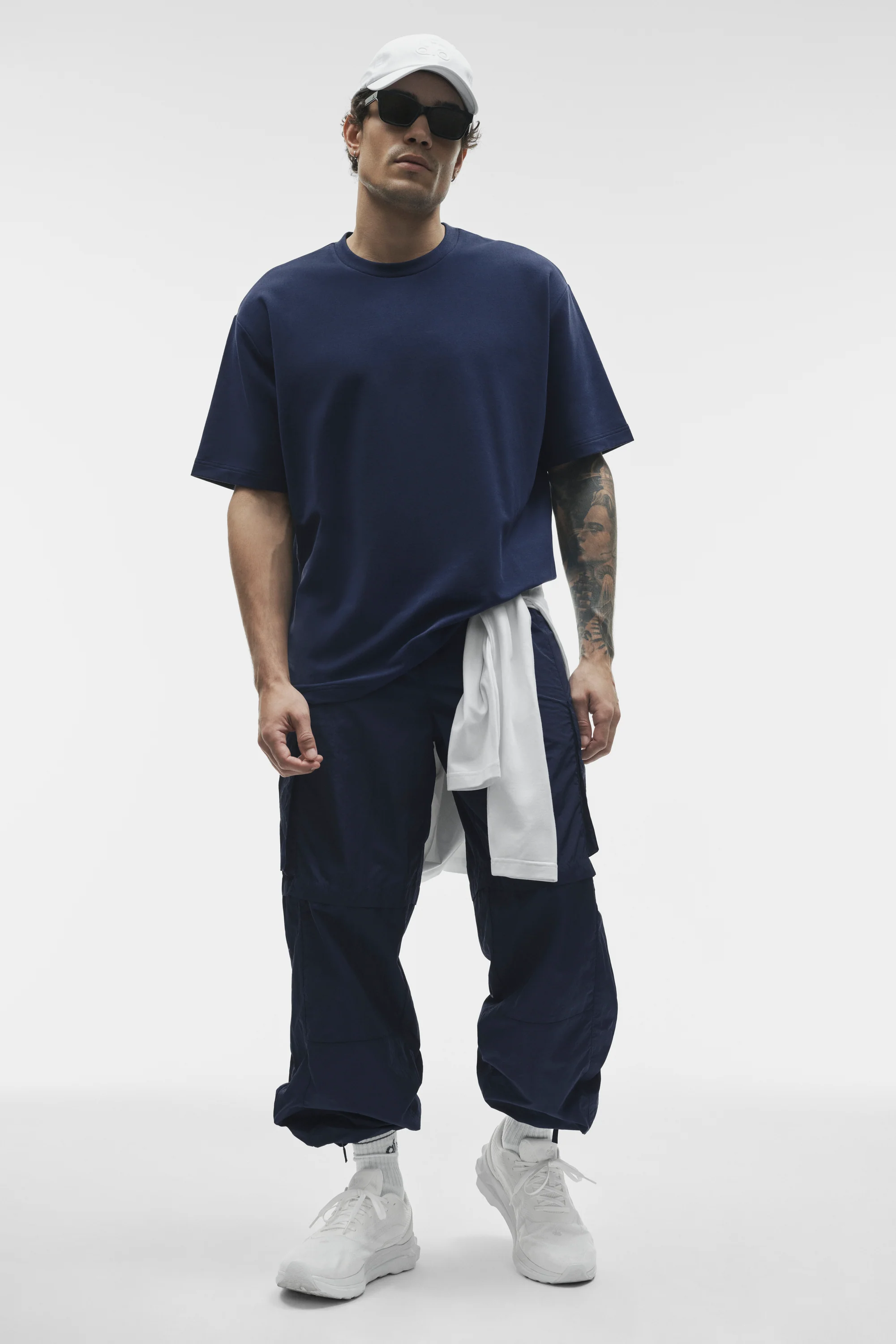 Double Take Kurzarm-T-Shirt in Marineblau, oversized für Herren