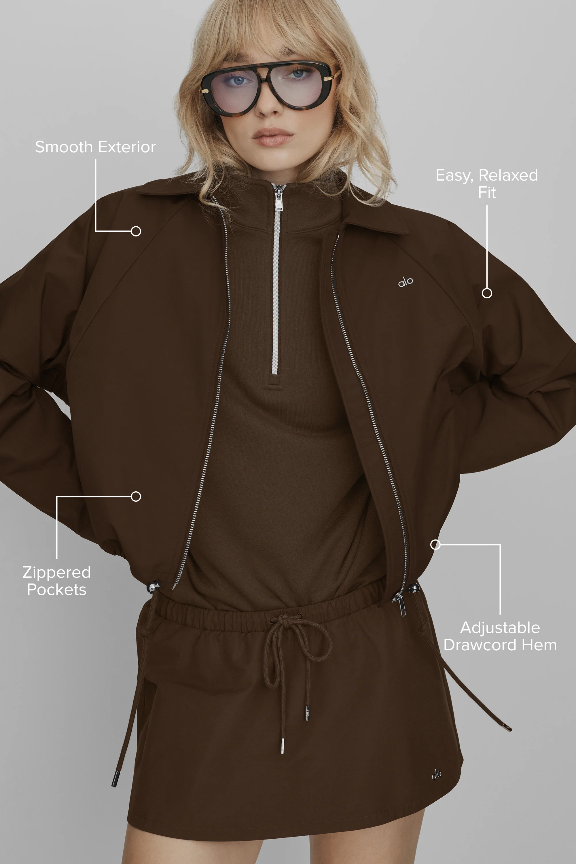Giacca full zip Best Bet in Espresso con orlo a coulisse