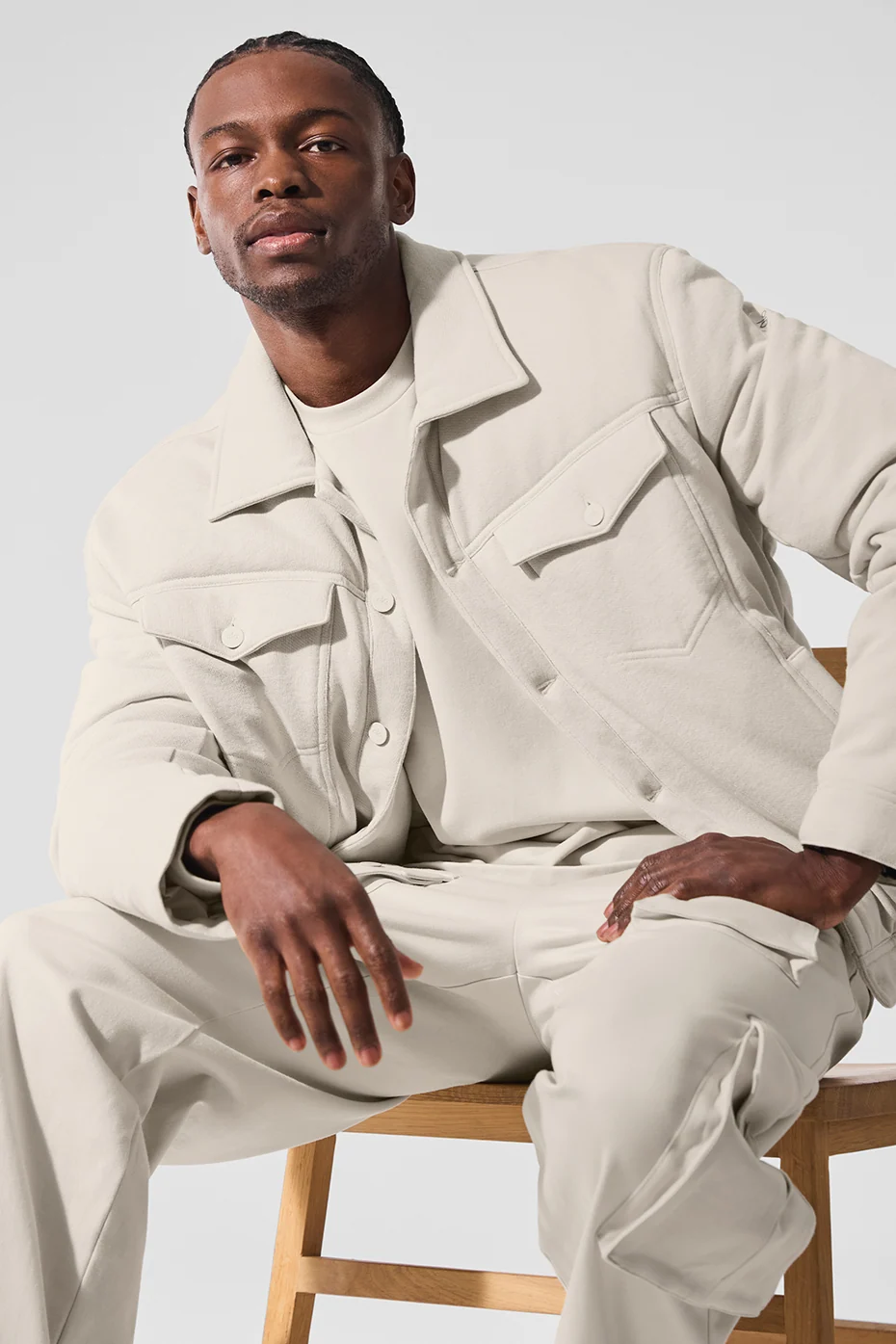 Ease Trucker Jacket in Bone Made From Chill Fabric