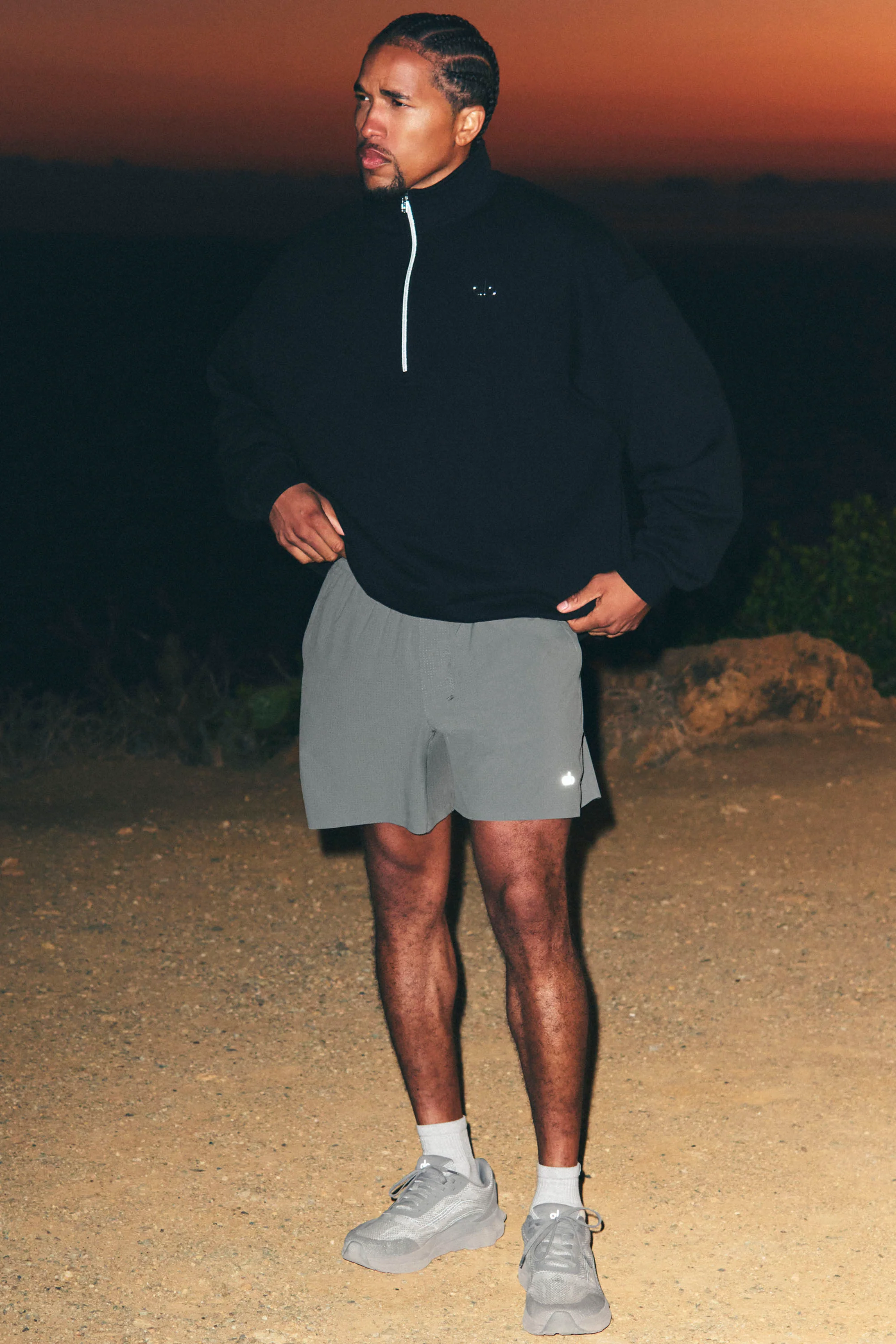 5 Inch Traction Running Short in Monument with Zip Side Pockets